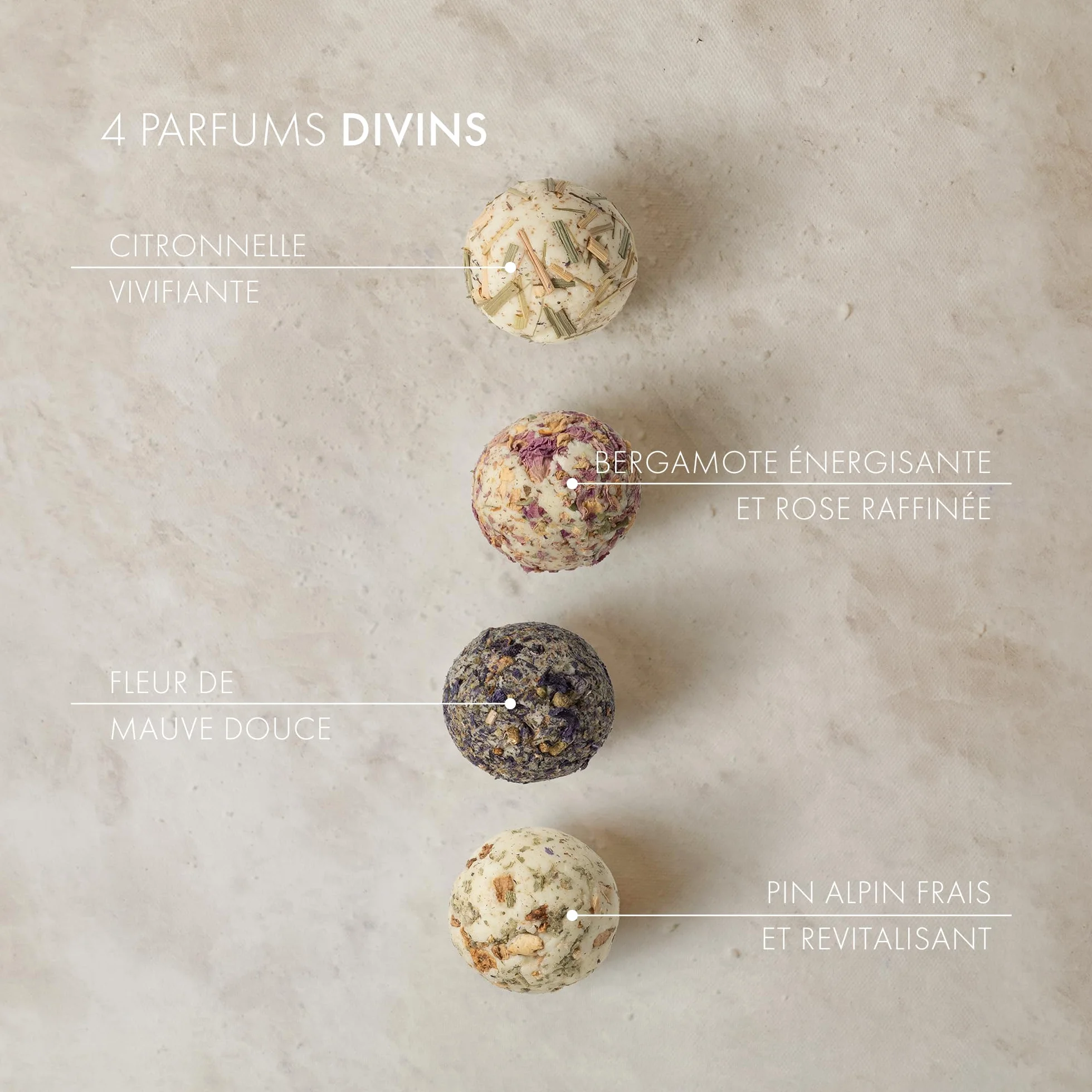 Satin Naturel Coffret 4 Bombes de Bain BIO Luxueuses Vegan – Cadeau Bien-Être pour Femme