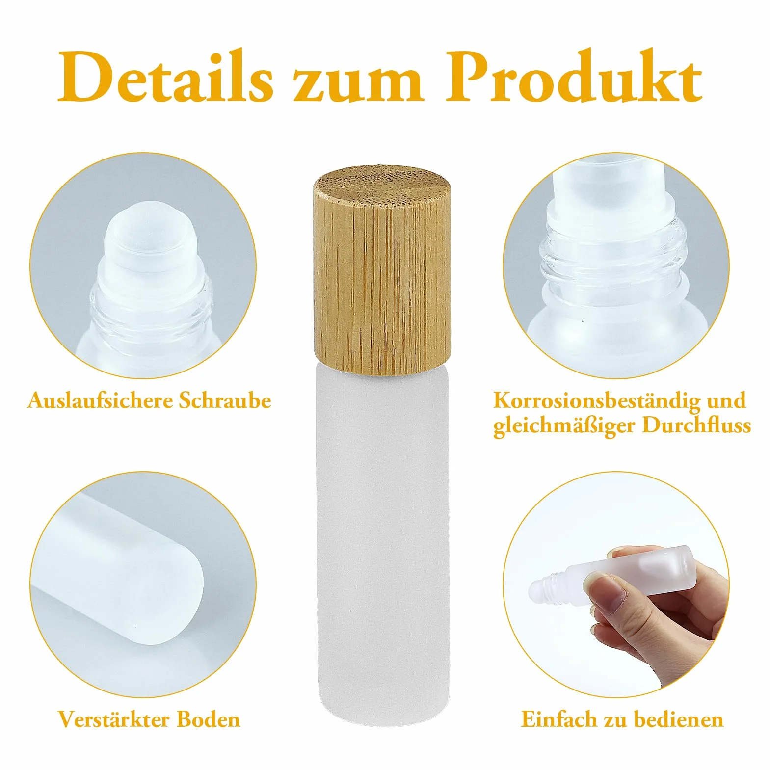 Bouteilles roll-on vides 10 ml verre transparent rouleau acier inoxydable bouchon bambou huile essentielle