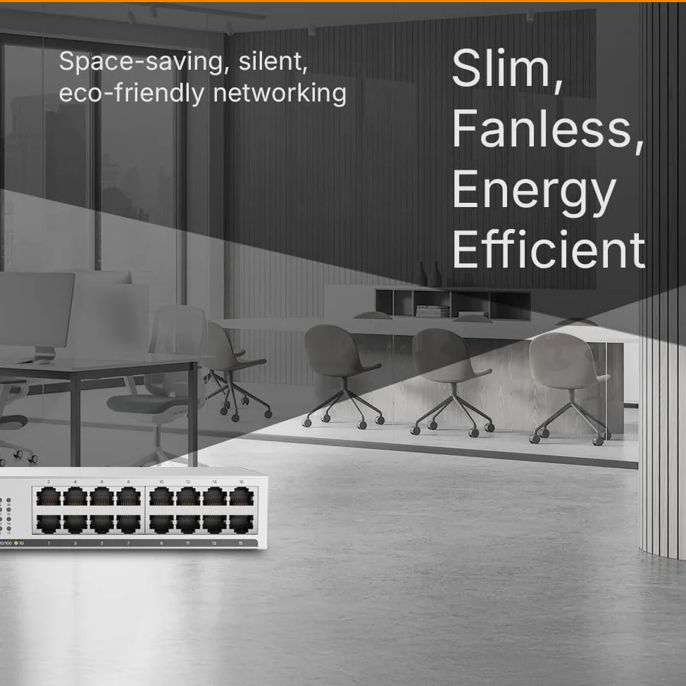 Zyxel Switch réseau 16 Ports | Switch Gigabit Unmanaged Plus | 16x GbE Ports | VLAN | Prévention de la Boucle | Montage sur Bureau, Mural ou Rack | GS1100-16 | 16x Ports GbE, Sans Ventilateur, Kit Mural Inclus, Support Auto MDI/MDI-X, VLAN, Prévention de