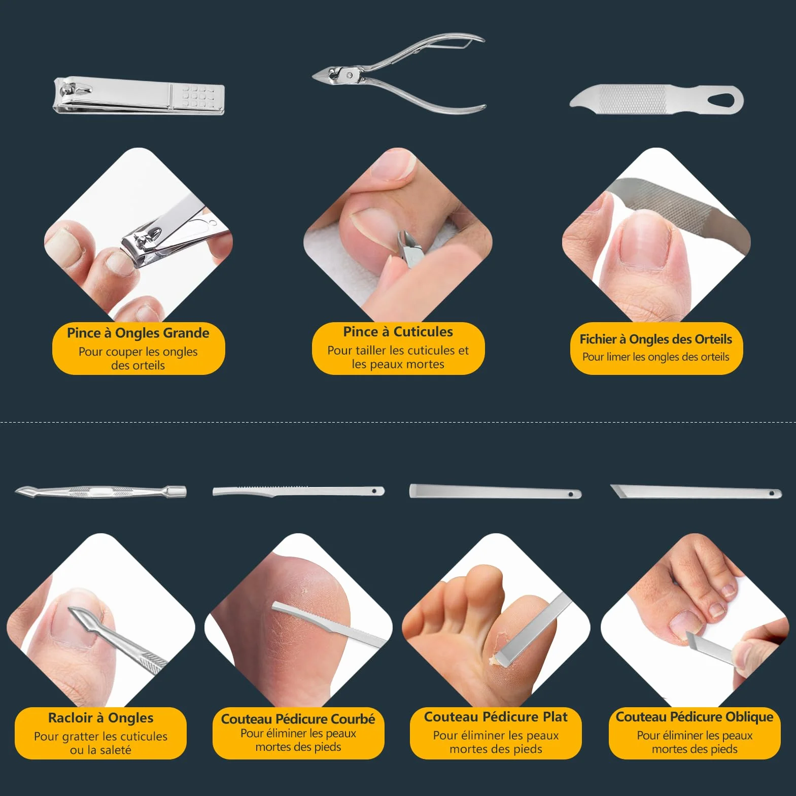 Kit Manucure Pédicure 19 Pièces Acier Inoxydable Professionnel Noir