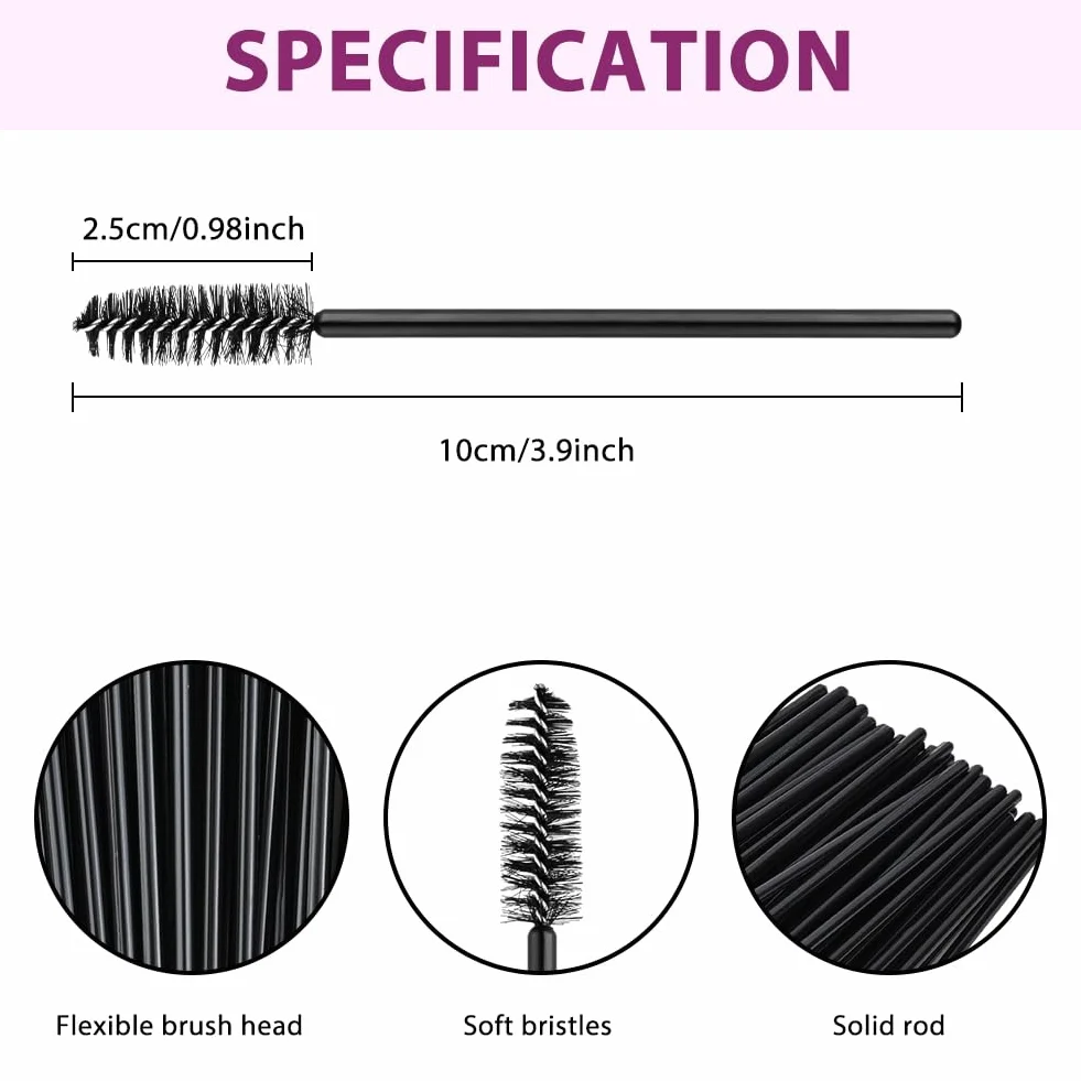 50PCS Brosses à Cils Jetables, Applicateur Maquillage Extension Cils Sourcils Noir