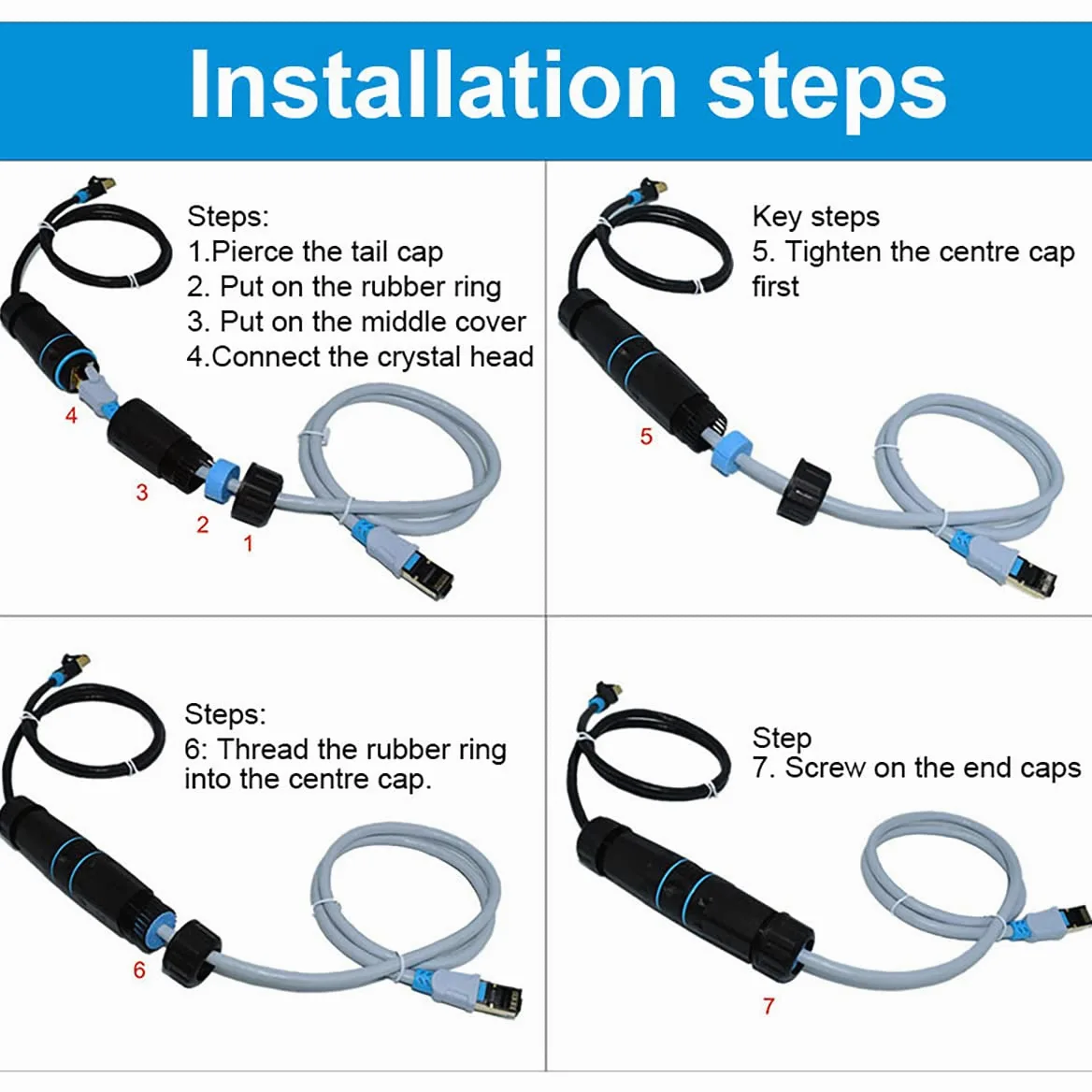 Lot de 2 coupleurs RJ45 étanches IP68, coupleur Ethernet blindé en cuivre pur, étanche IP68 pour câble Ethernet Cat5, Cat5e, Cat6, Cat7, Cat8 (Noir, lot de 2 femelles)