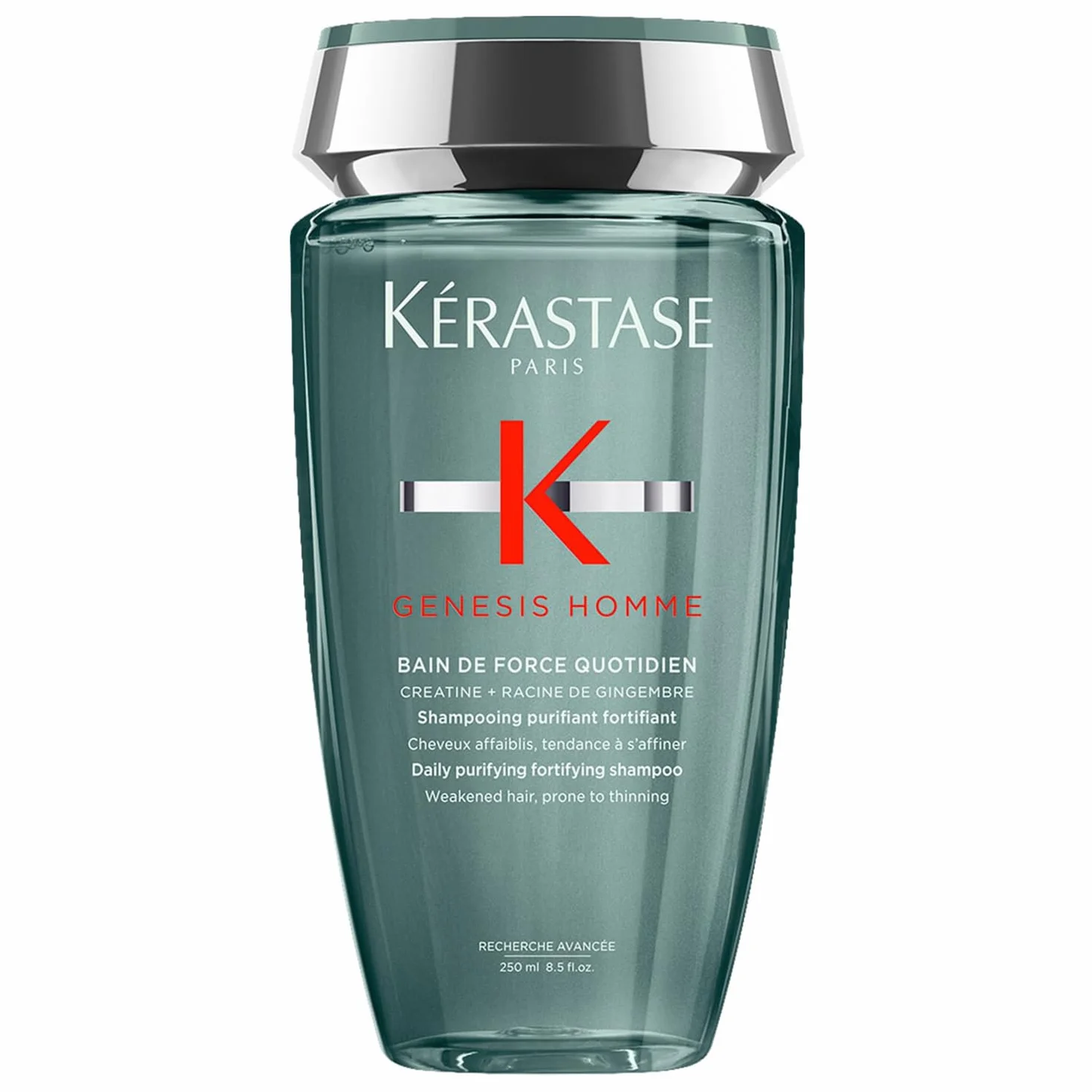 KERASTASE Genesis Homme Bain de Force Quotidien Shampoing Purifiant Cheveux Cuir Chevelu Barbe Créatine Racine de Gingembre Sans Silicone 250 ml