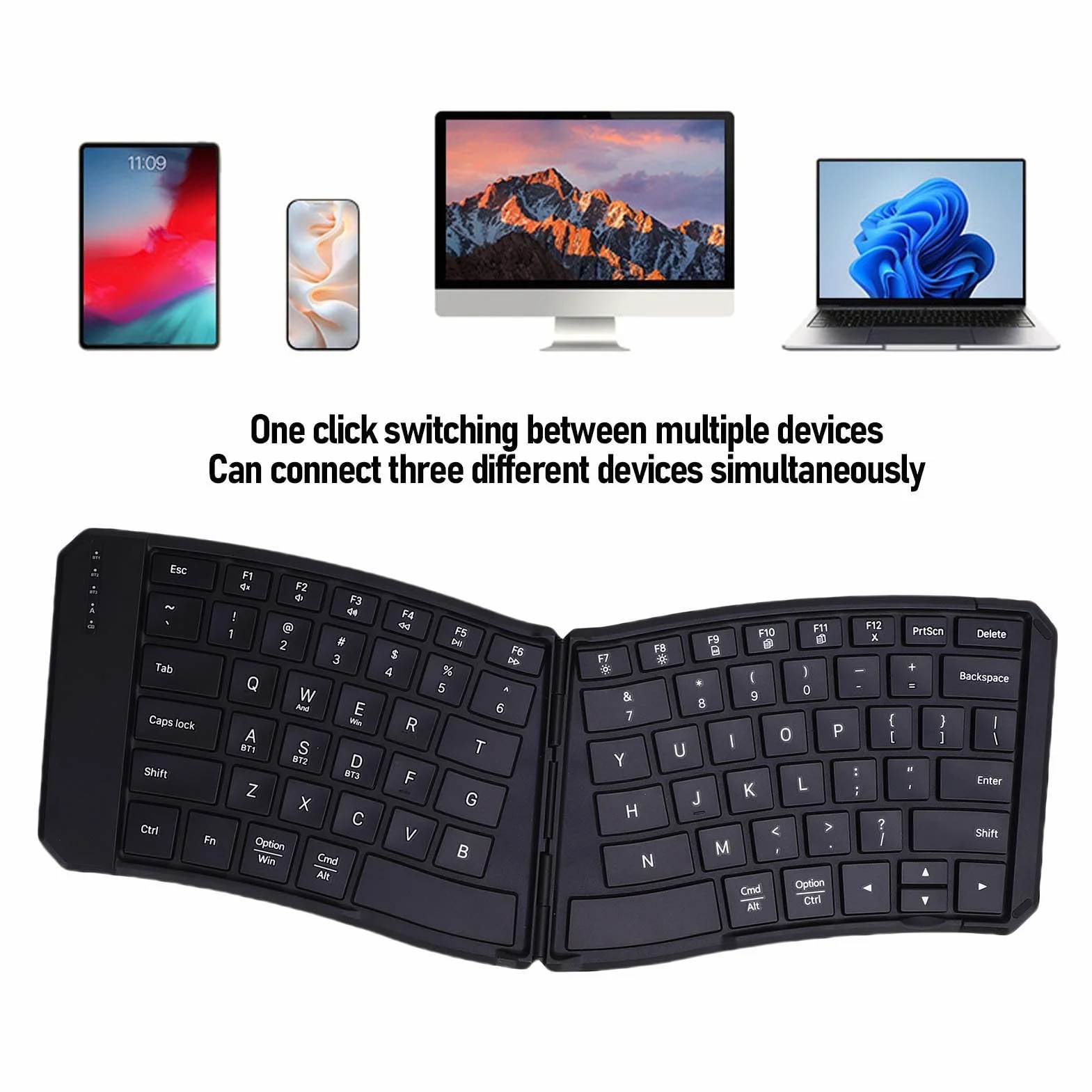 Tosuny Clavier Ergonomique Pliable, Clavier Ergonomique divisé Bluetooth 5.0 sans Fil Portable avec des Clés de Ciseaux Silencieuses, pour Les Affaires, Compatibles avec Un Ordinateur