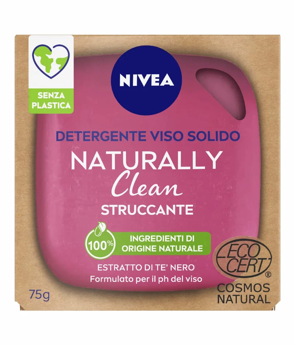 NIVEA NATURALLY CLEAN Démaquillant visage solide 75 g extrait thé noir formule végétalienne