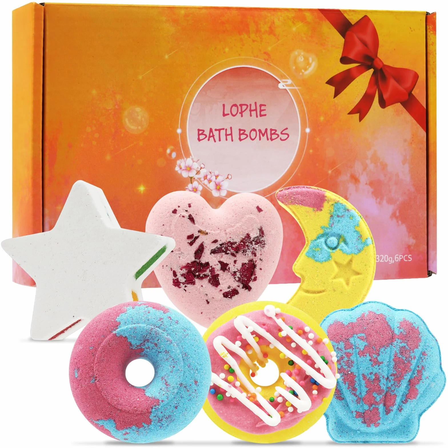 LOPHE Bombes de Bain 6 pcs Coffret Cadeau Boules de Bain Moussant aux Huiles Essentielles Végétalien Sans Cruauté