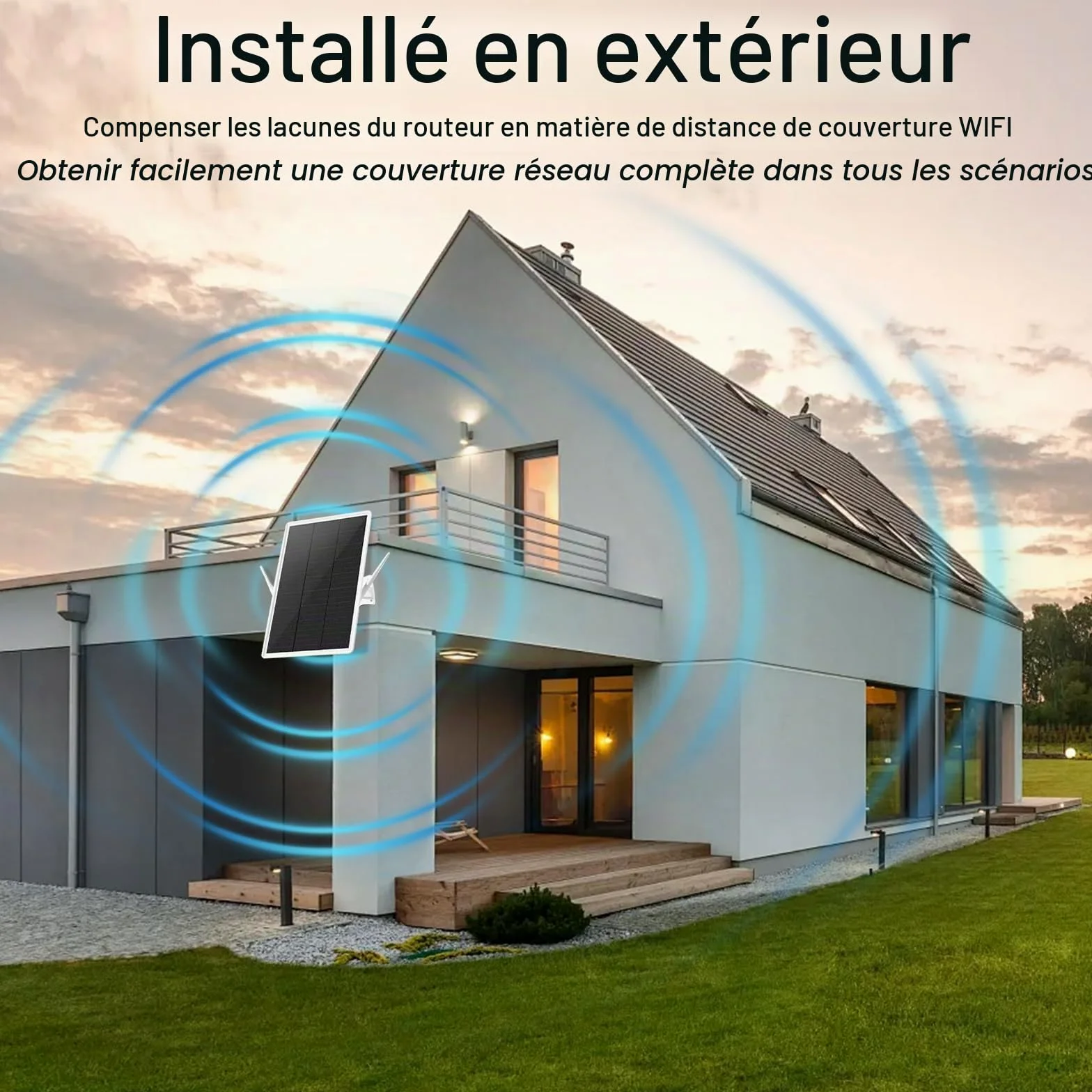 Repeteur WiFi Solaire Batterie Exterieur sans Fil, amplificateur WiFi | extension de portée WiFi jusqu'à 100 m, répéteur WiFi 2,4 GHz avec 300 Mbps, point d'accès WiFi compatible avec les appareils