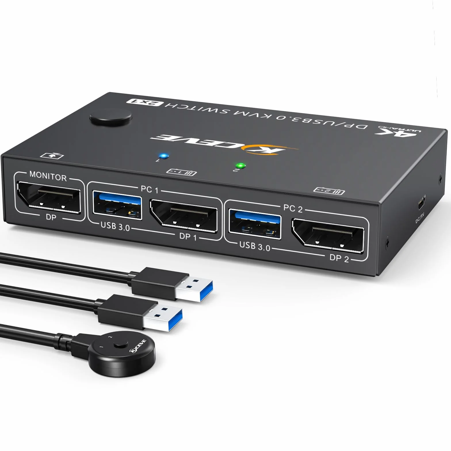 Commutateur KVM USB 3.0 Displayport 2 ports 8K à 30 Hz 4K à 144 Hz, commutateur KVM 2 PC 1 moniteur prenant en charge DP1.4 compatible avec D1.2, avec 4 ports USB 3.0 pour claviers et souris, etc.