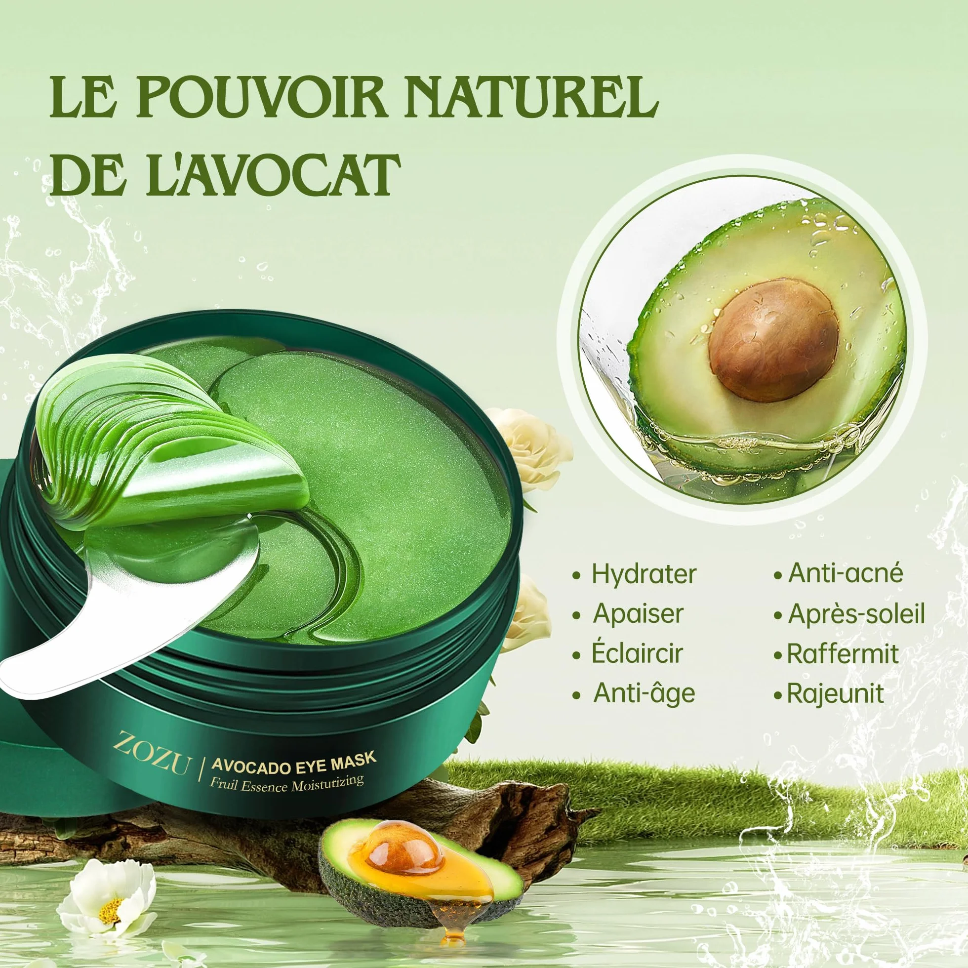 Patch yeux Acide hyaluronique Collagène 60pcs, Masque yeux réutilisable contre cernes poches rides, Eye Patch Hydrogel