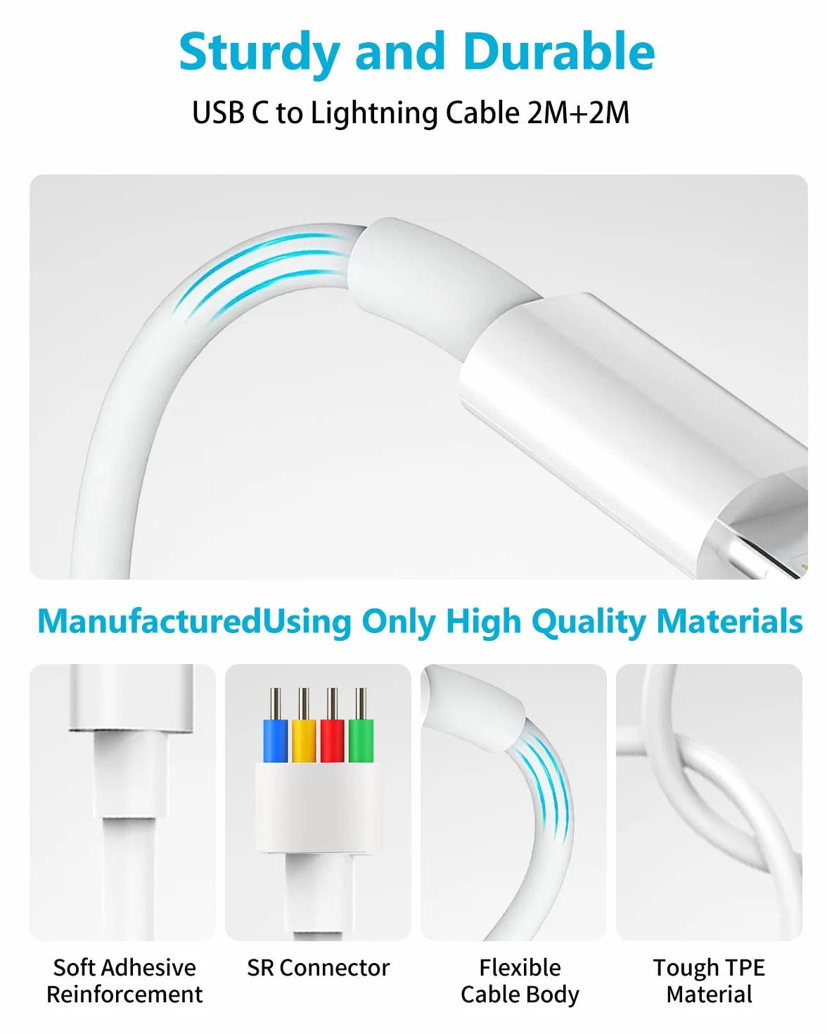 Câble USB C vers Lightning 2M Lot de 2, Certifié MFi Charge Rapide pour iPhone 14 13 12 Pro Max Mini/11/XS/X/XR/8Plus/2020 SE iPad