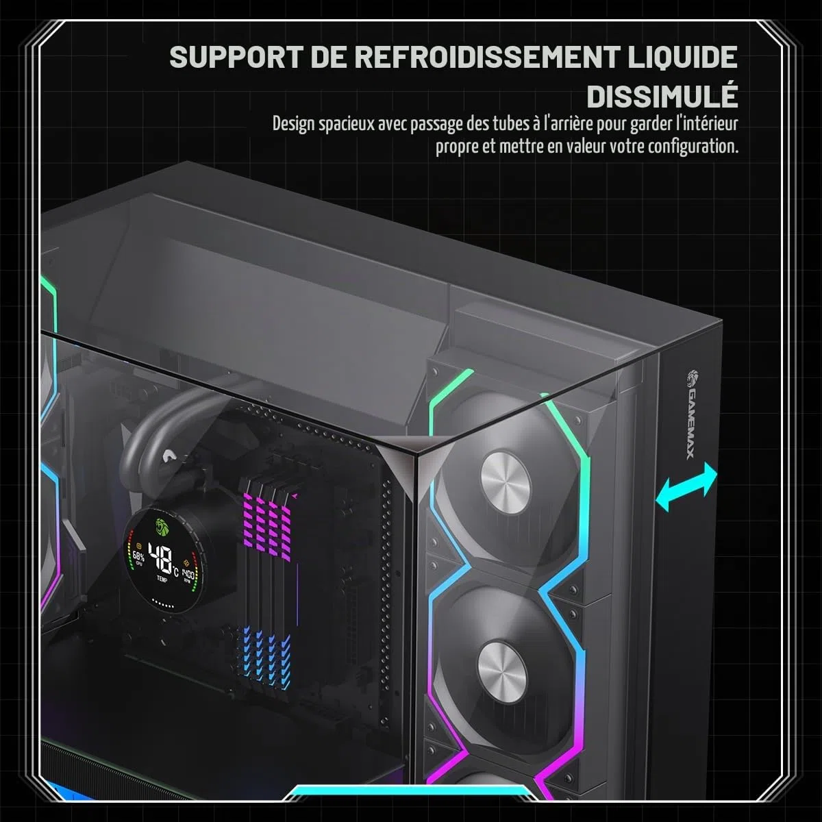 GAMEMAX Infinity Pro ATX Boîtier PC Verre trempé, 5 Ventilateurs ARGB PWM préinstallés, USB 3.0 et Type-C, Prend en Charge Aura Sync & BTF(Noir)