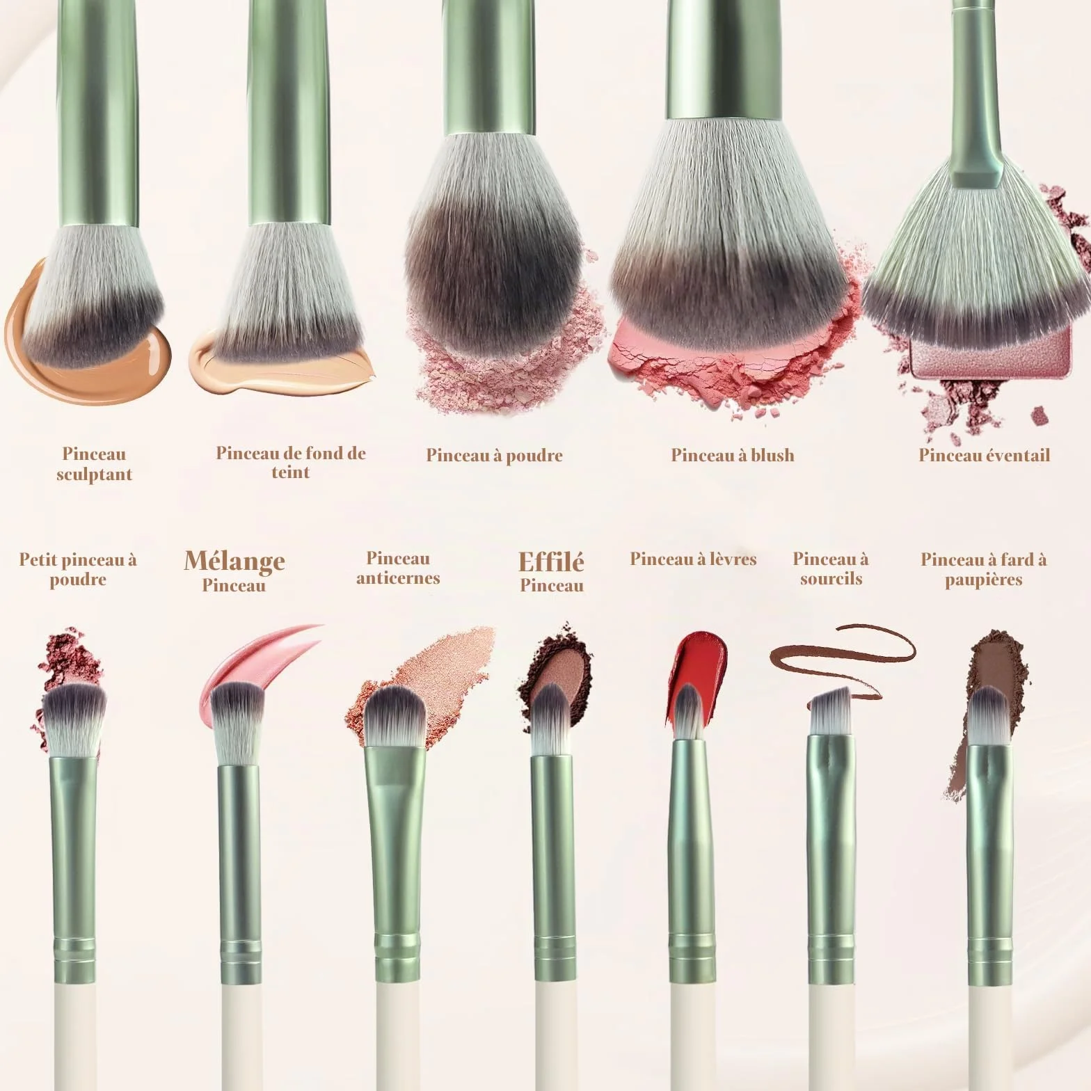 HEYMKGO Pinceaux Maquillages 12pcs Kit Synthetic Bristles Foundation Powder Concealers Blush Blending Lip Eyeshadow Eyebrow Highlighter