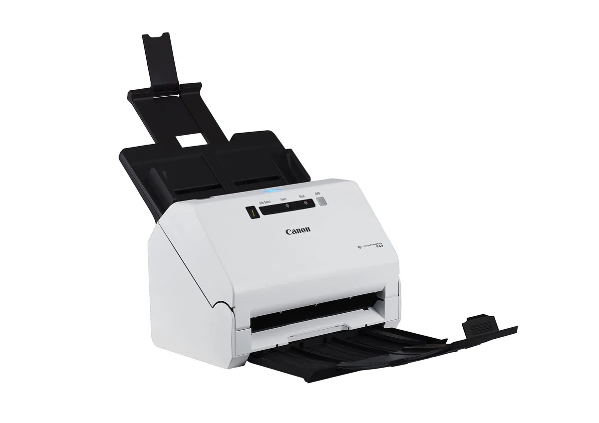 Canon Scanner R40 imageFORMULA Scanner de Documents (Recto Verso, 600 DPI, scanning Couleur, Logiciel CaptureOnTouch, Twain Driver, Logiciel Readiris PDF, Logiciel Cardiris Business Card) Blanc