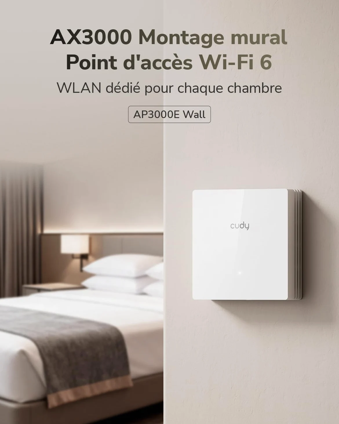 Cudy AX3000, Point d'accès WiFi 6 Mural, 2,5 GbE PoE, AP3000E Wall | 2402 + 574 Mbps, 540 pieds carrés, plus de 60 clients, alimentation conforme à la norme IEEE IEEE 802.3at, portail captif