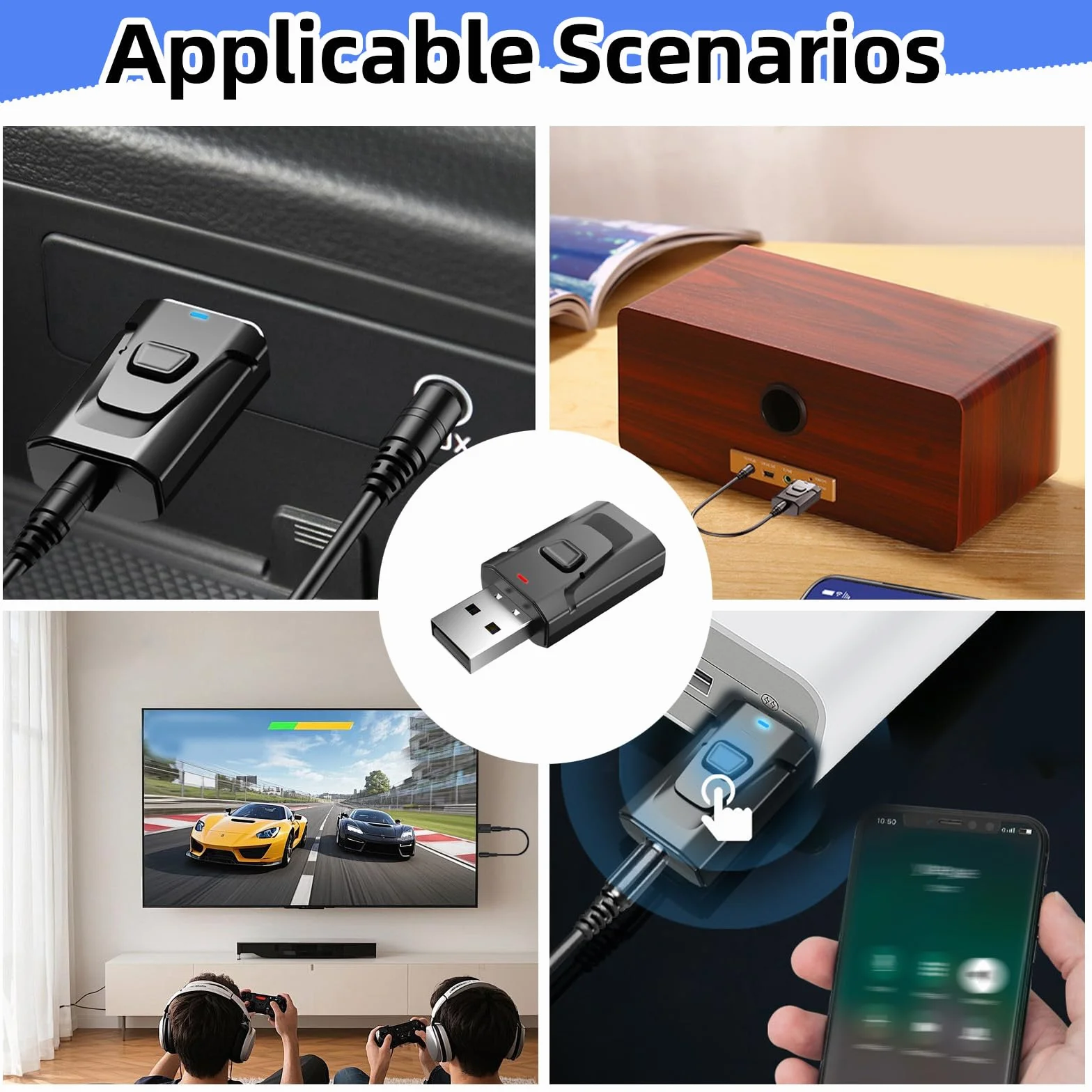 Adaptateur Bluetooth USB 5.0 2-en-1 Audio Stéréo sans Fil avec Prise Jack 3,5 mm