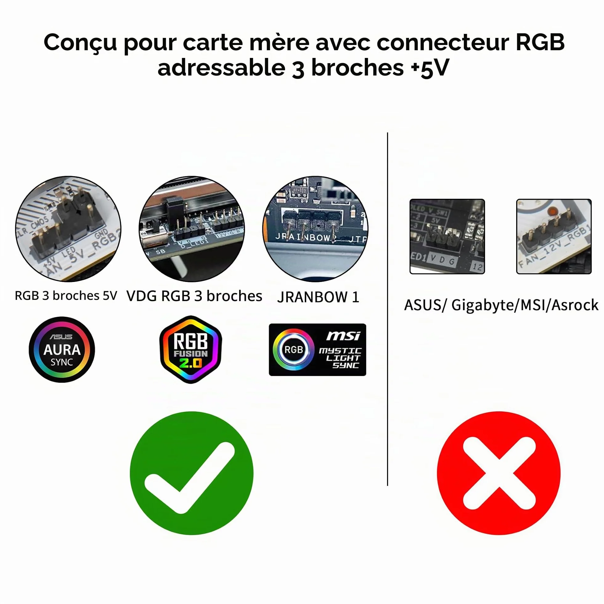 Câble répartiteur ARGB 5 V 1 femelle vers 4 mâles 3 broches pour ventilateur ordinateur blanc