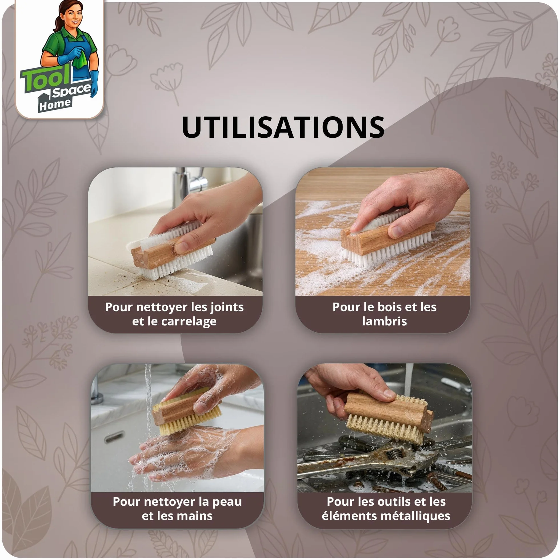 Brosse à Ongles pour les mains Main Bois Manucure Pedicure Poil Dur Brossé Nettoyant Soies d'Agave Bois Naturel 2 Pièces