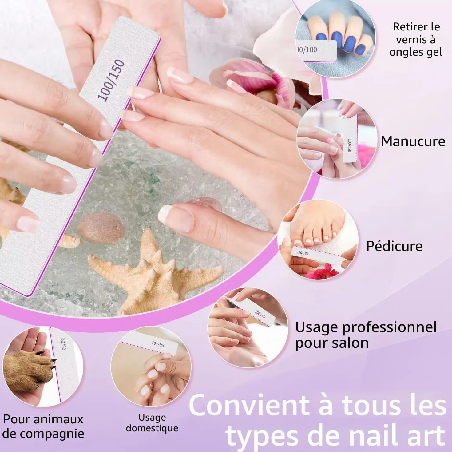Limes à Ongles Professionnelle 12 Pièces, Lime Double Face 80/80 Pour Manicure Et Pédicure