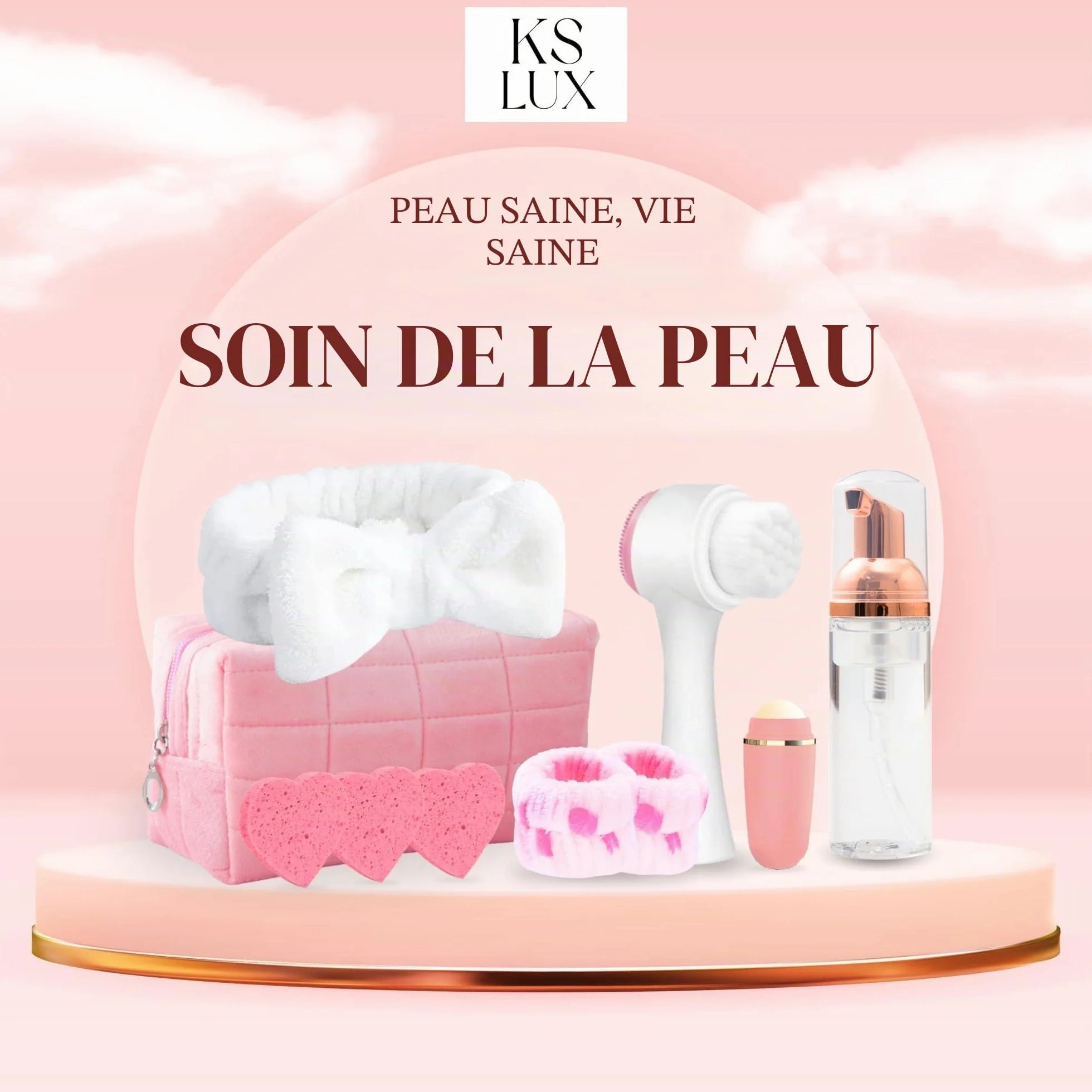 KS LUX coffret soin visage femme skincare coréenne avec brosse nettoyante visage et bandeau cheveux maquillage