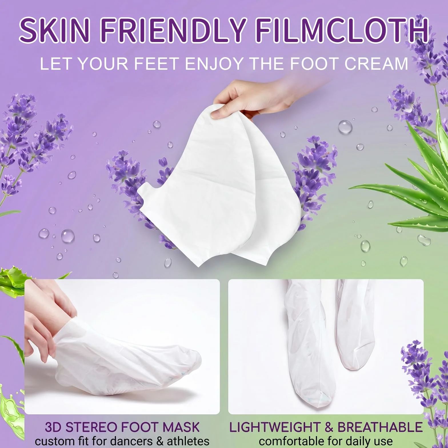 Masque Pied Peeling Exfoliant Aloe Vera Lavande, Soin Pied Éliminer Callosités Peaux Mortes Hydratation Intense