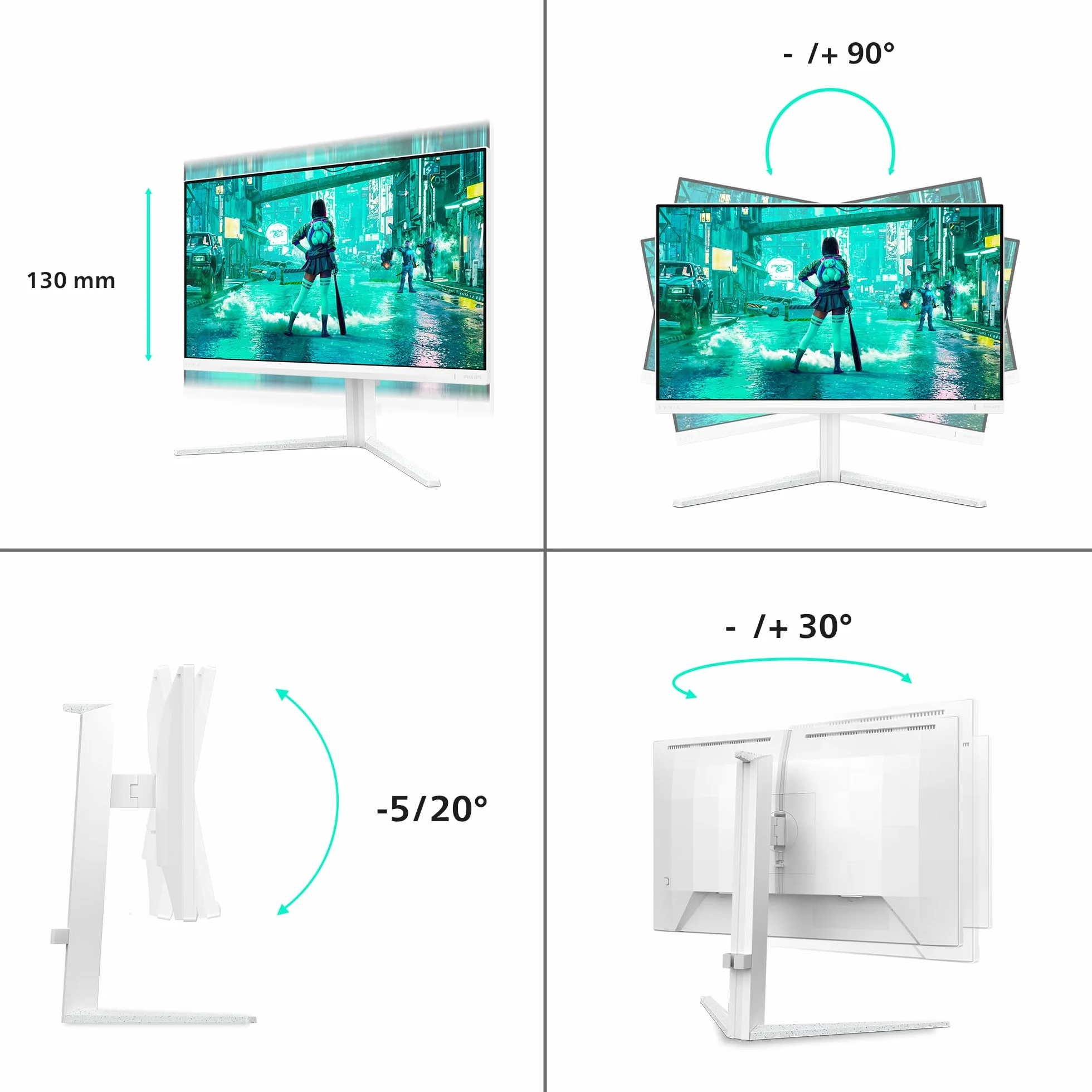 Philips 24M2N3201A - Moniteur de Jeu Full HD 24 Pouces, 180 Hz, 1 ms GtG, FreeSync Prem., G-Sync comp. (1920x1080, 2X HDMI, DisplayPort) Blanc