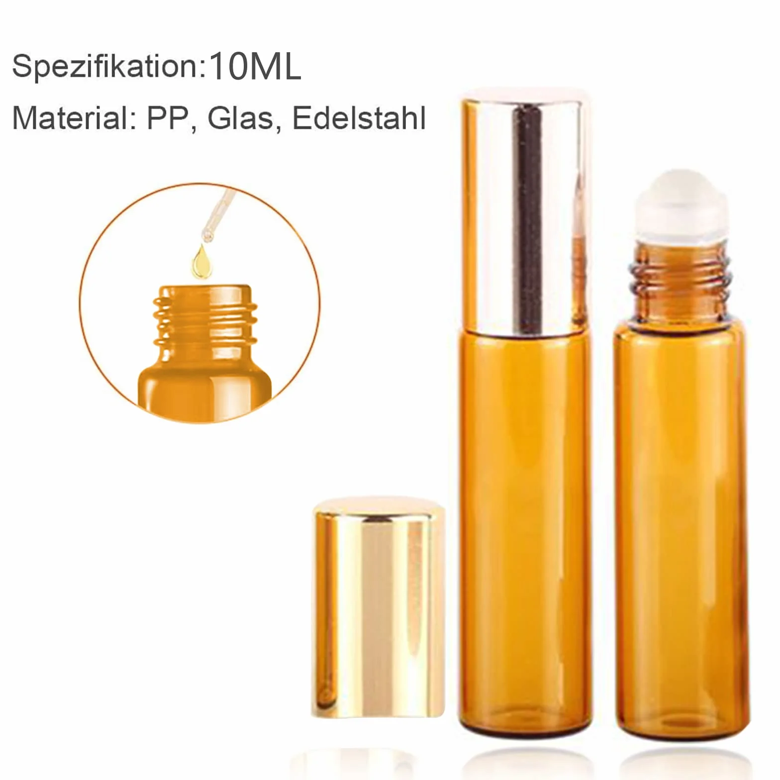 Flacon Roll On en Verre Vide 2 Pcs pour Huile Essentielle Aromathérapie avec Bille en Acier Inoxydable