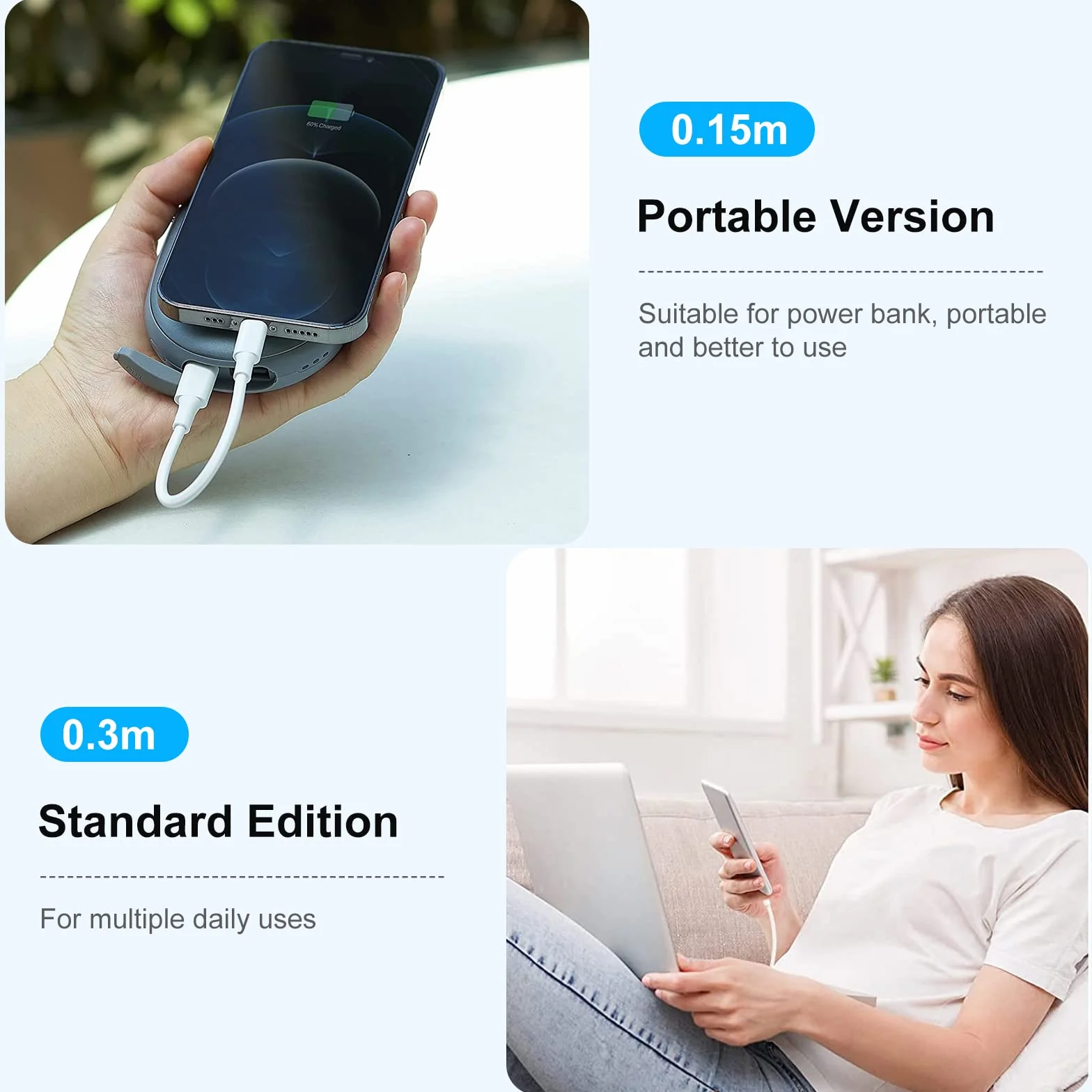 Amoner Lot de 2 câbles USB C Lightning MFi 30CM+15CM pour iPhone 14/13/12/11/SE/XS/XR/X/8/7/6, AirPod, iPad