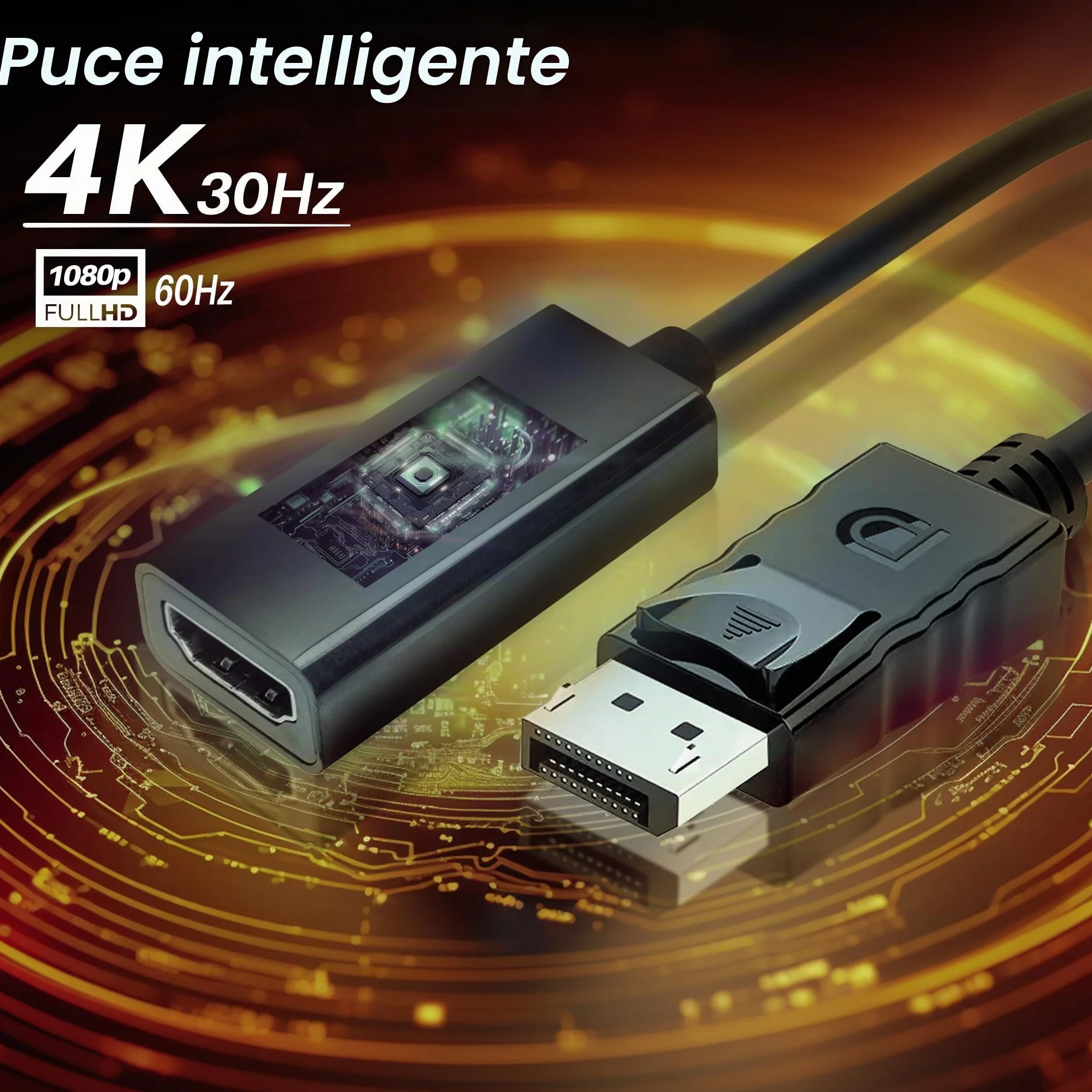 Skintek SK-04-DPH Adaptateur Display Port DP vers HDMI 4K 60 Hz mâle-Femelle 18 cm