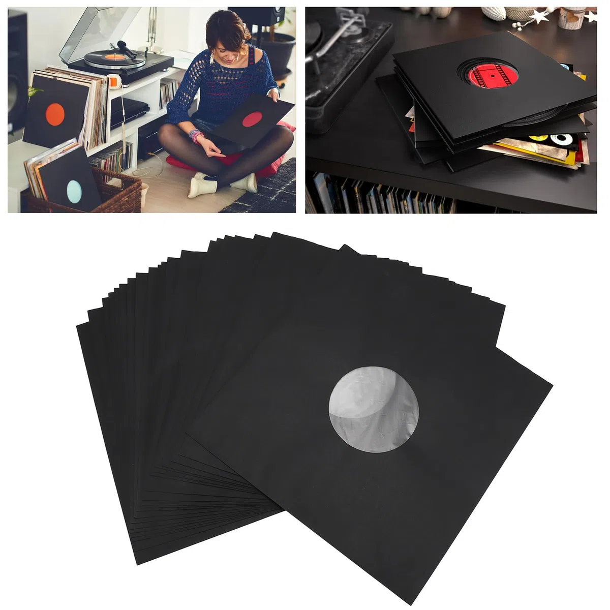 Lot de 20 Pochettes de Disque Vinyle 12 Pouces 350 g/m² en Carton épais for Disque 33 TR/Min, Antistatique