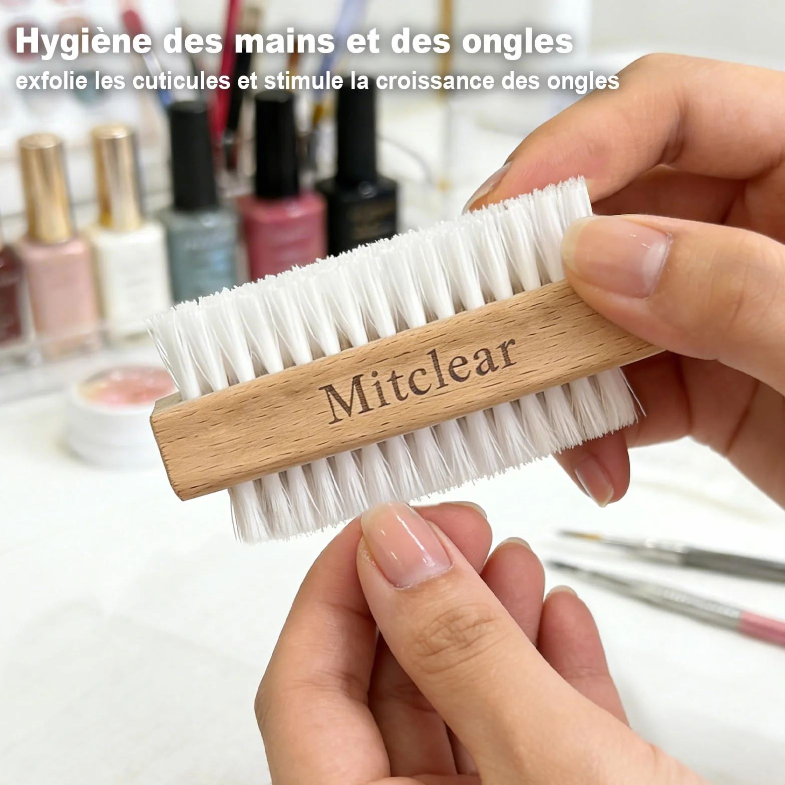 Brosse à Ongles et Main en Bois Lot de 3, Brosses de Nettoyage à Poils Plastiques Rigides Double Face