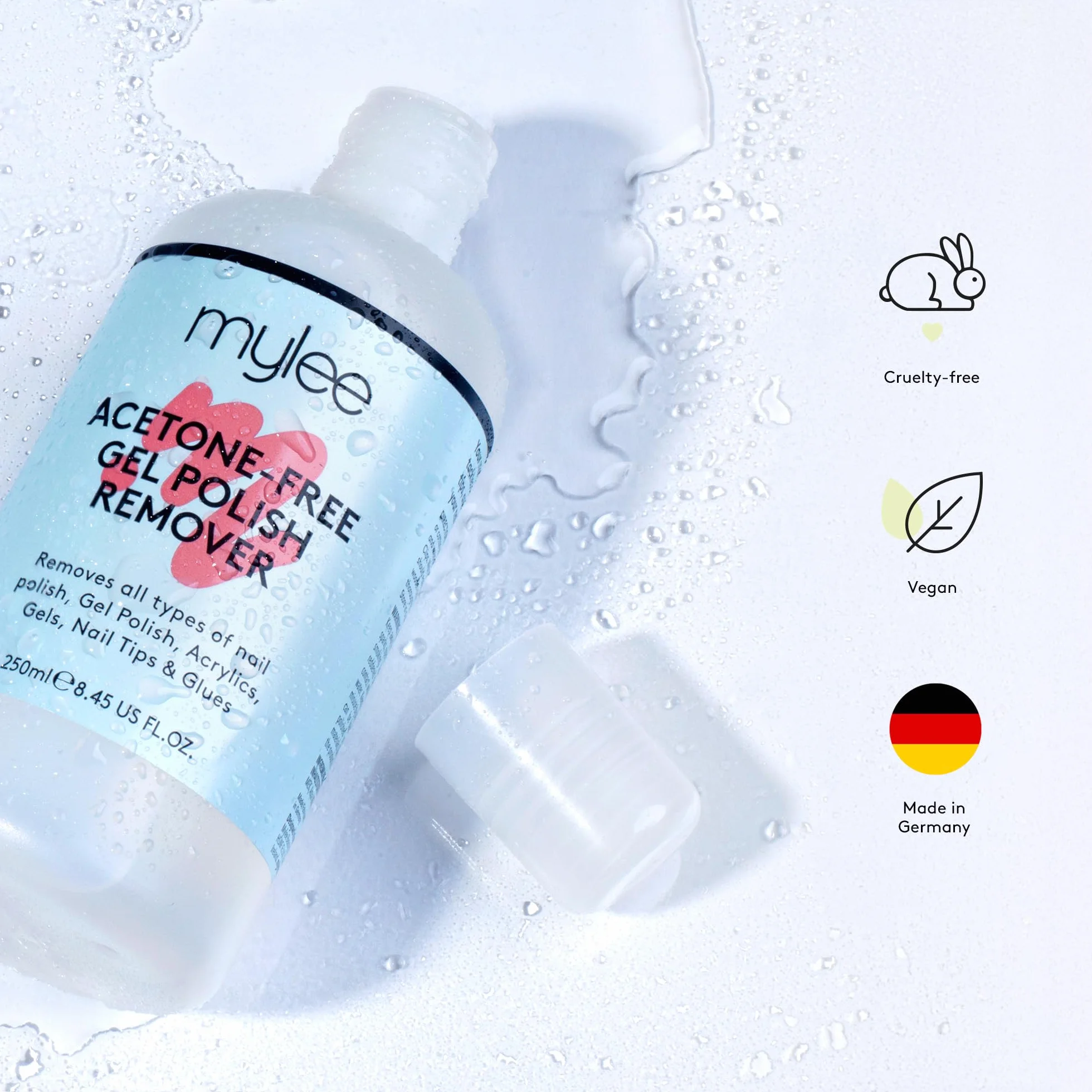 Mylee Dissolvant pour vernis à ongle sans acétone 250 ml – Professionnel, doux, vegan