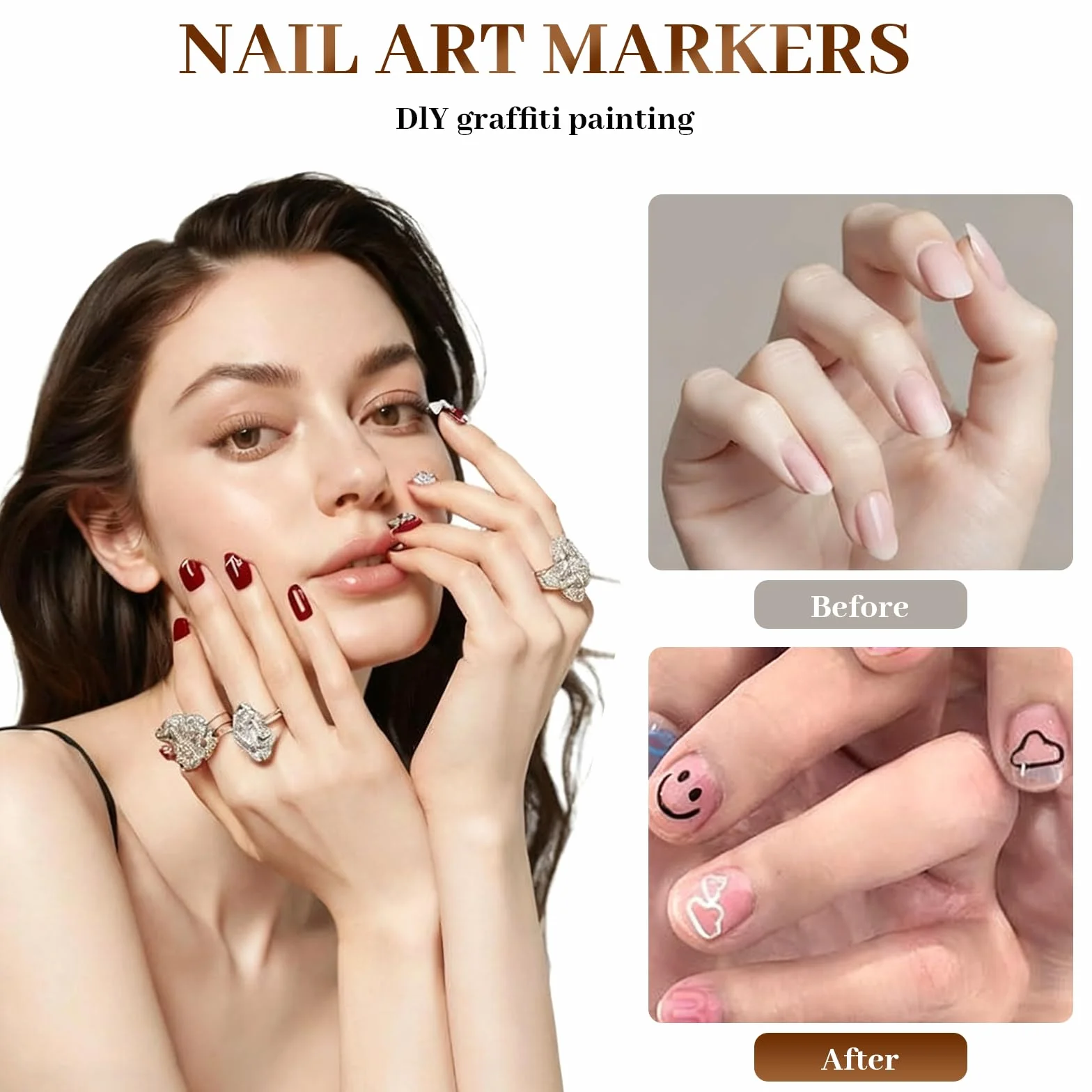 Stylo Dessin Ongles Set 12 Couleurs Marqueur Nail Art à Base d'Eau Pointe Fine DIY