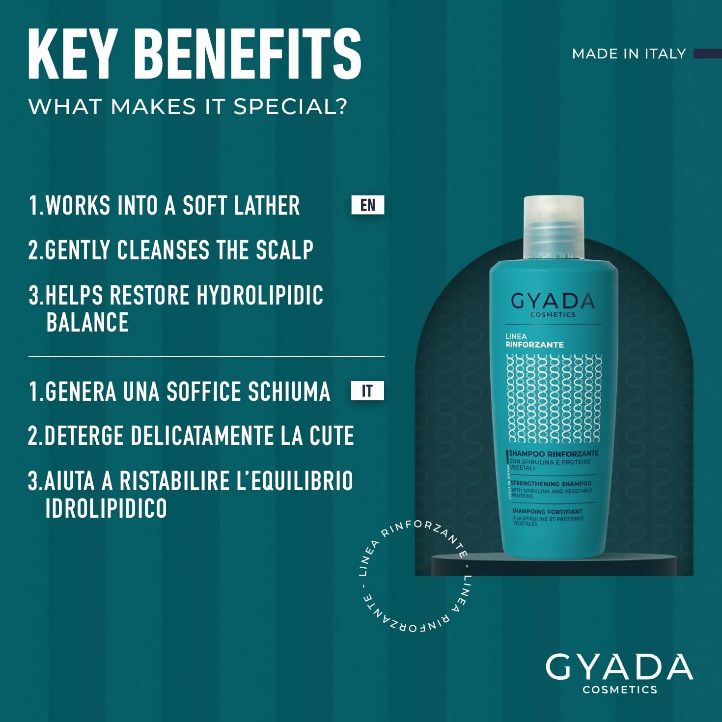 GYADA COSMETICS Shampooing fortifiant à la spiruline cheveux cassants clairsemés 250 ml