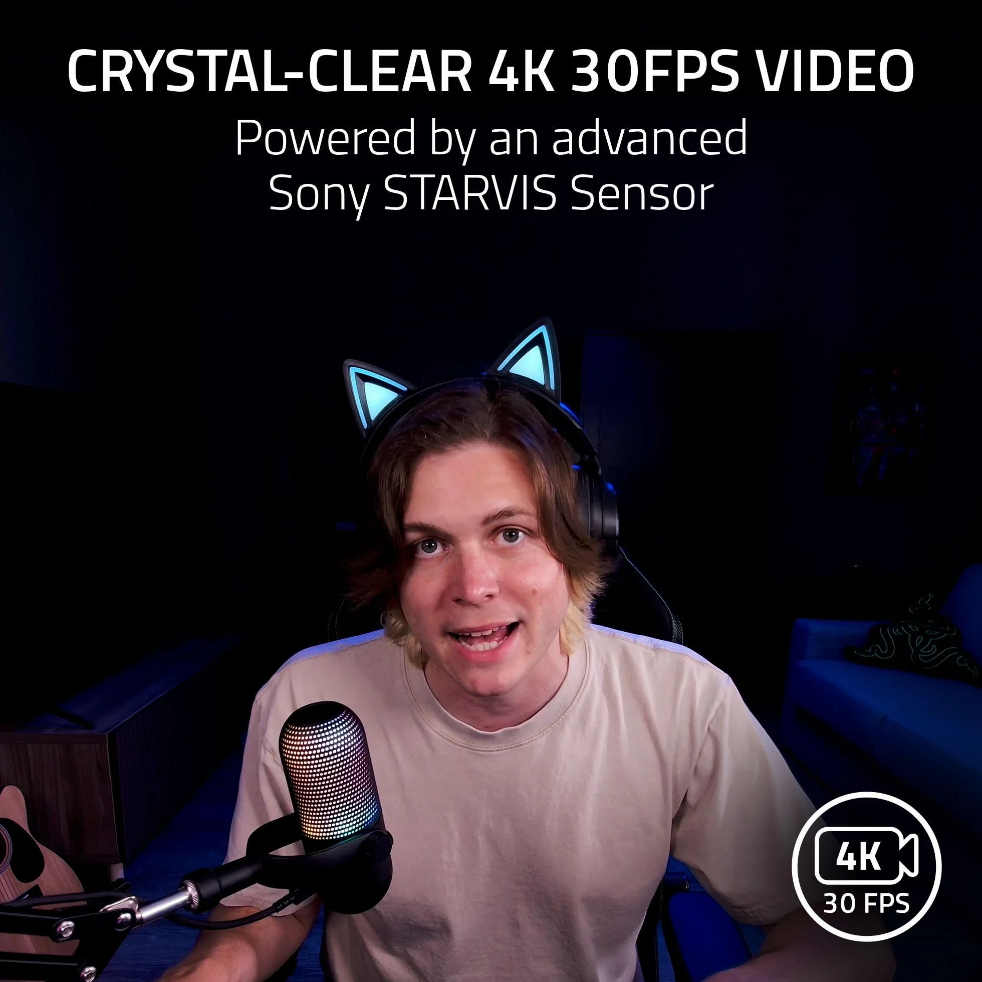 Razer Webcam de Streaming Kiyo V2 : 4K 30 FPS, 1080p 60 FPS - Cadrage Automatique alimenté par l'IA - Microphone intégré - Objectif d'angle Ultra Large - Protection de la Vie privée - Fonctionne avec