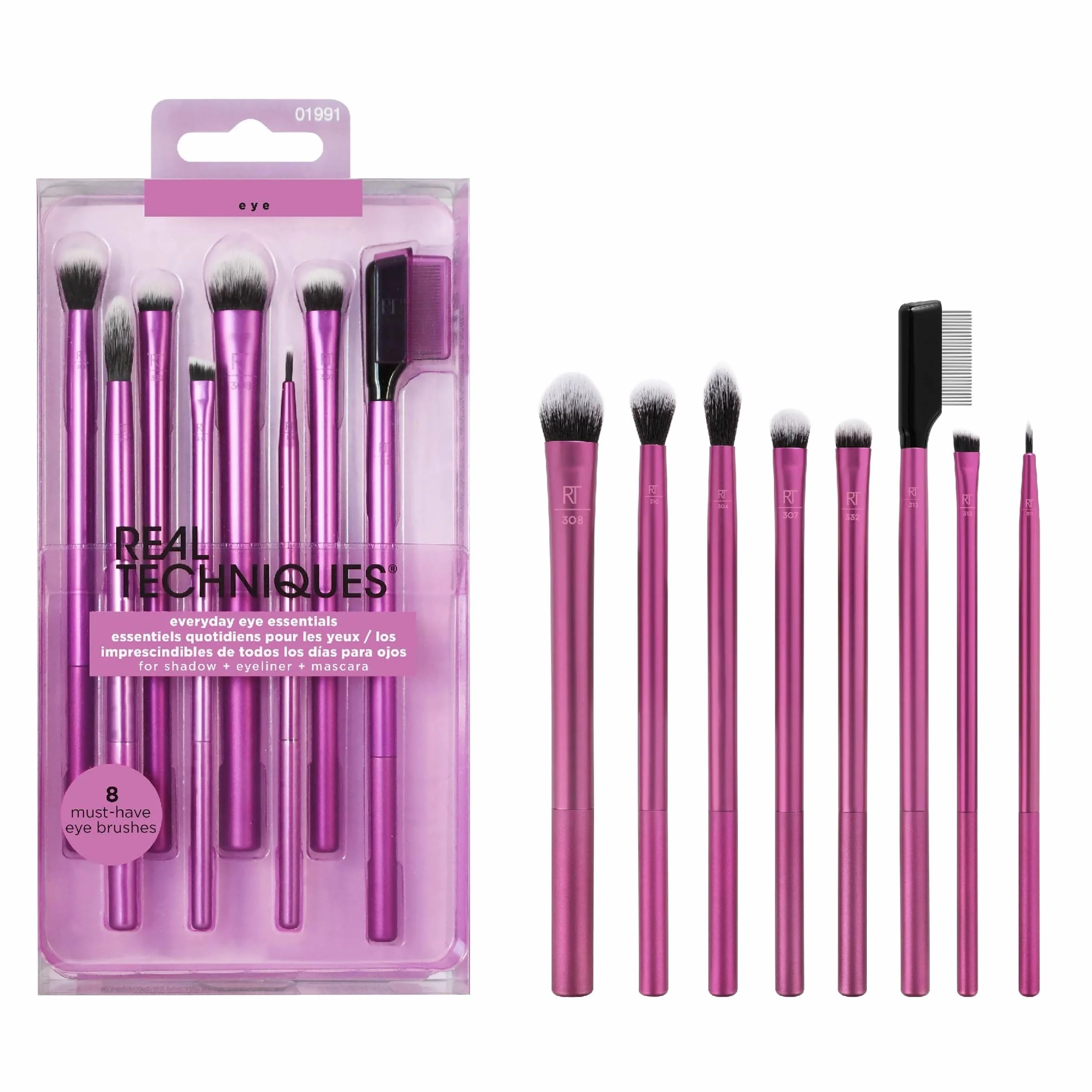 Real Techniques Ensemble de pinceaux de maquillage Everyday Eye Essentials, 8 pièces