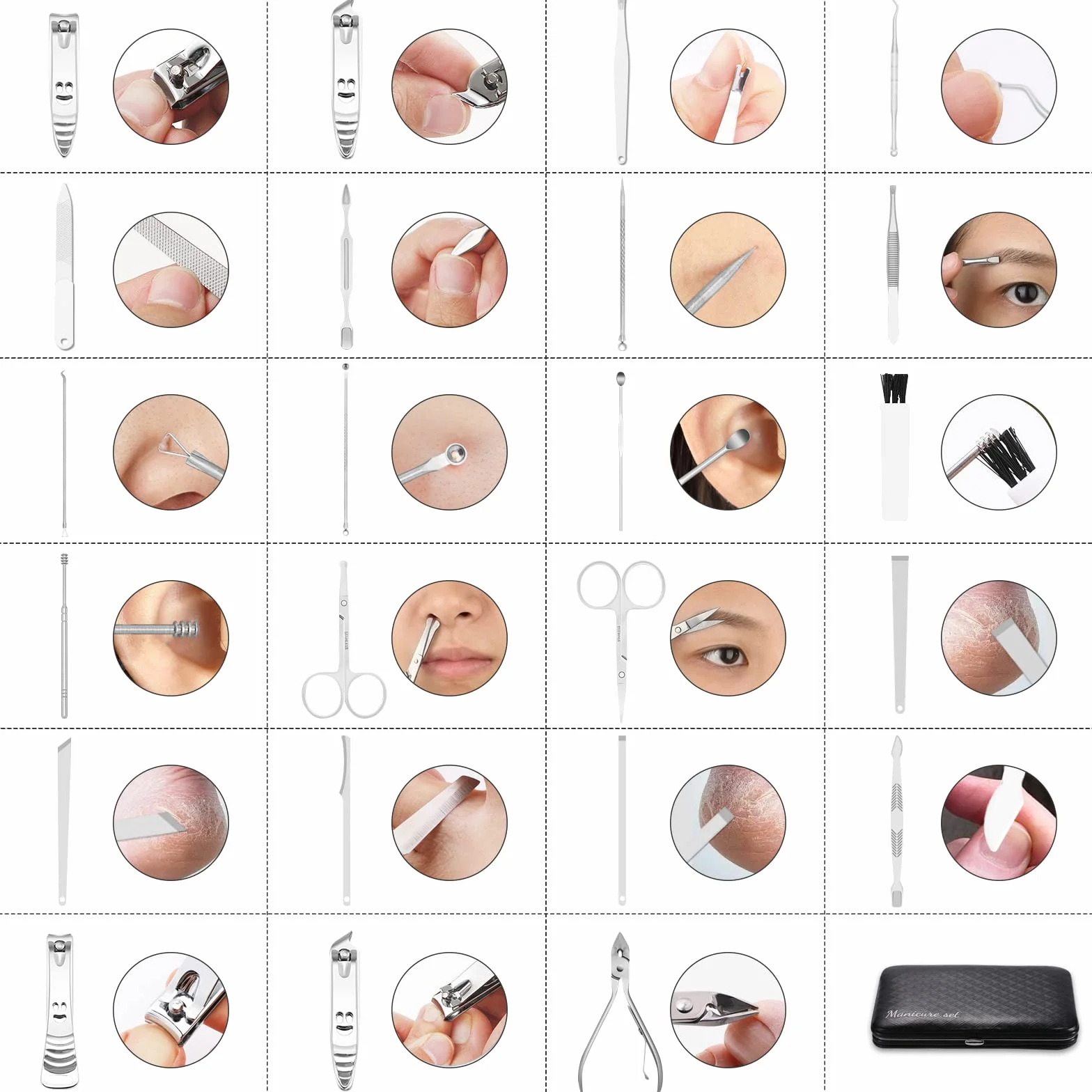 Professionnel Kit Manucure Pedicure Coupe Ongle Acier Inoxydable 23pcs Noir/Argent