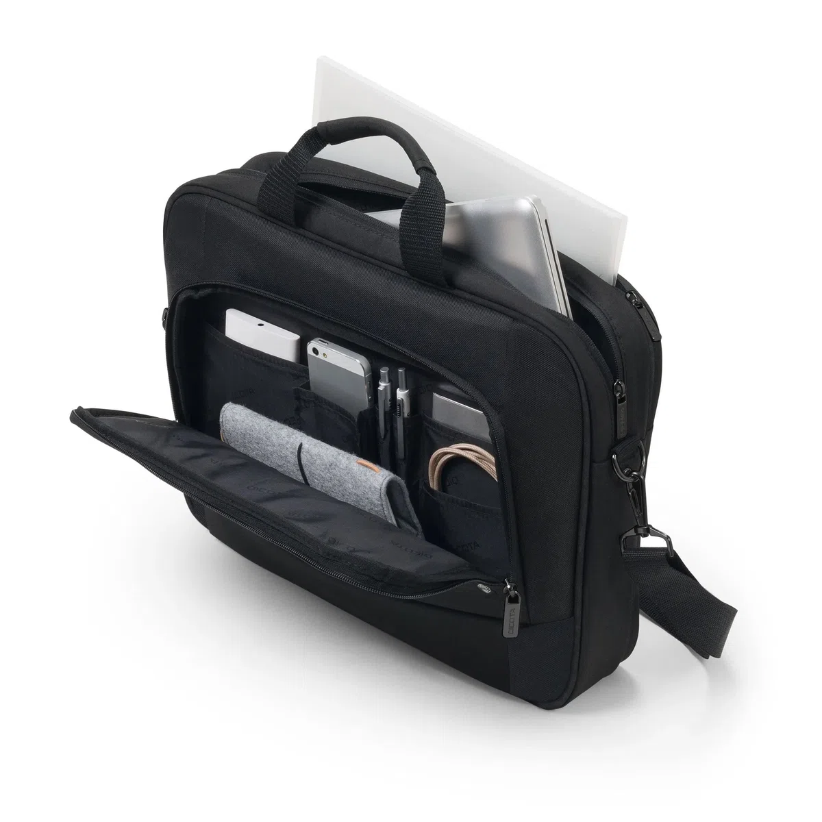 DICOTA Eco Top Traveller Base 13-14,1 - Sacoche légère pour Ordinateur Portable avec Rembourrage de Protection et Grand Espace de Rangement, Noire