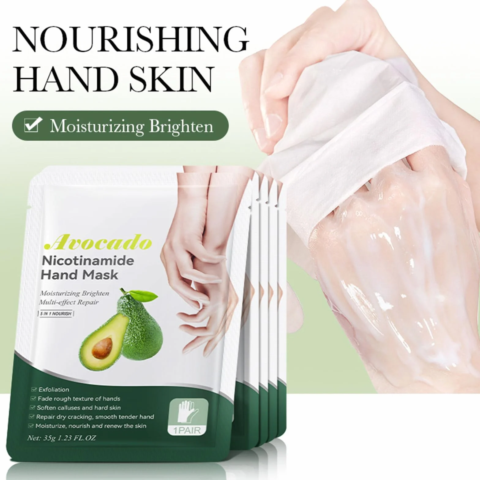 Masques Hydratants et Exfoliants pour les Mains à l'Extrait d'Avocat, Hand Mask Soin Mains Sèches