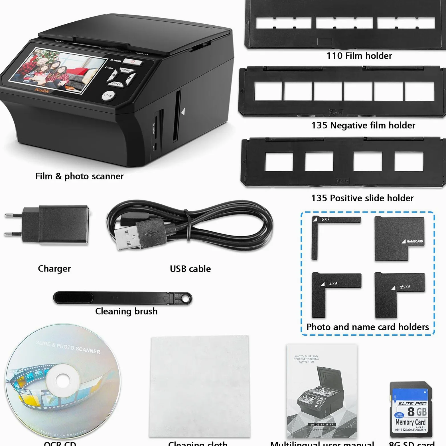 HD 22 MP Photo & Scanner de Diapositives et Négatifs 35 mm,110 Films/Photos Multifonction Scanner, avec Grand écran LCD 5", Convertir des Photos dans Les fichiers JPG numérique