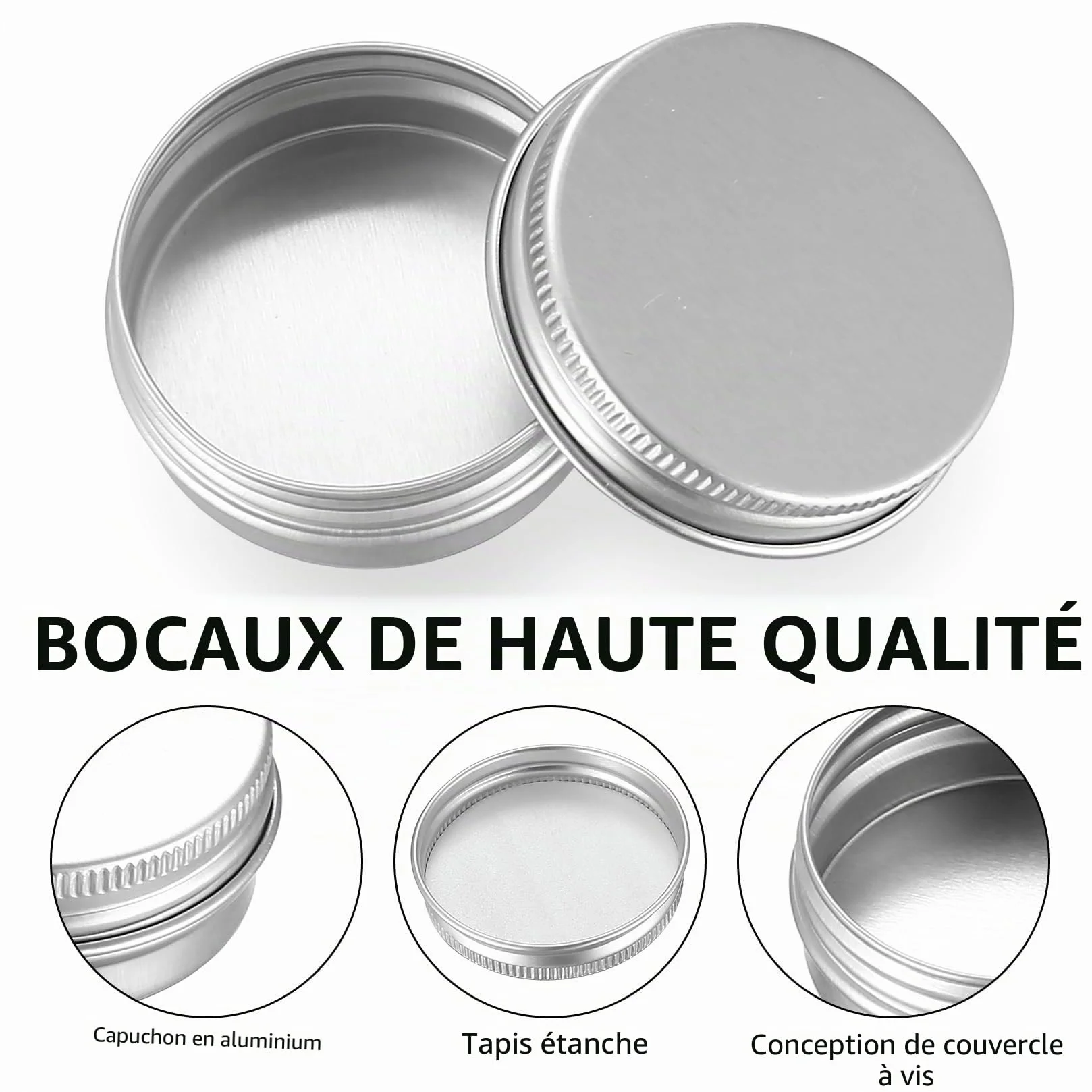 Pots en Aluminium 15ml Vide avec Étiquettes et Grattoirs - Boîte Métallique Ronde pour Cosmétiques