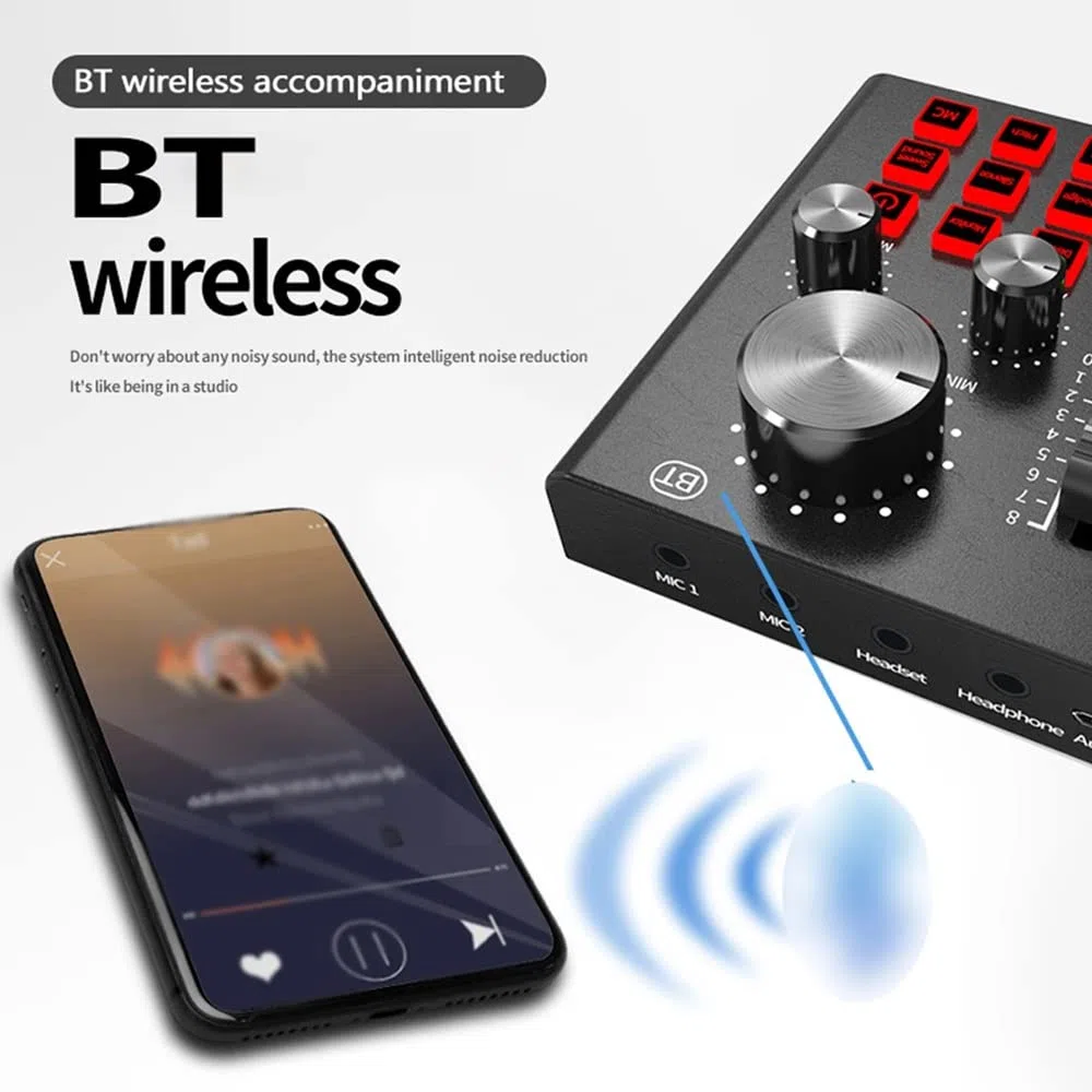RUHEN Carte Son V8 Plus Live pour Streaming, mixeur Audio USB 15 Effets pour Microphone, changeur de Voix