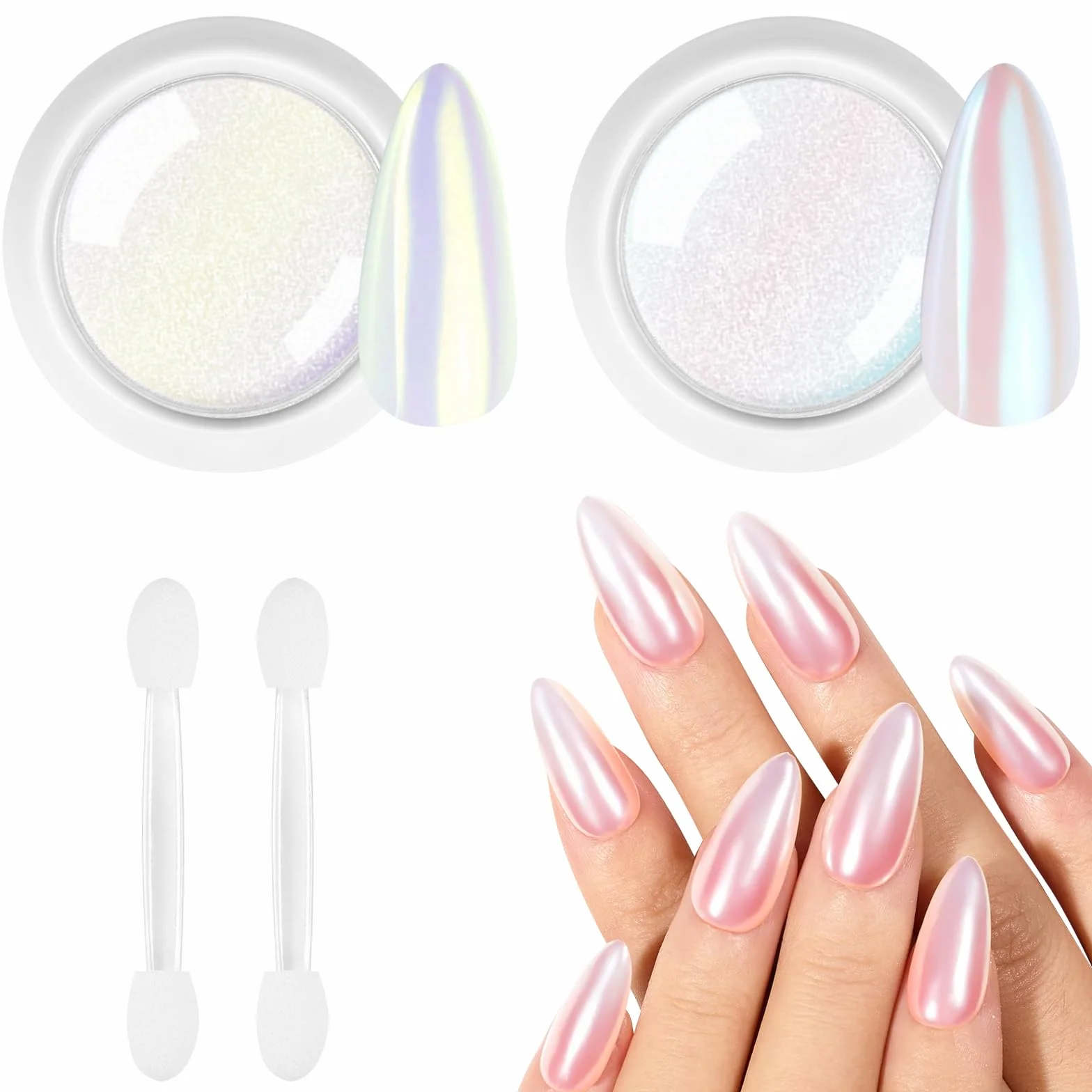 Poudre Chrome Ongle Nacrée 2Pcs Effet Perle Glitzerpuder Paillettes Aurora Transparente