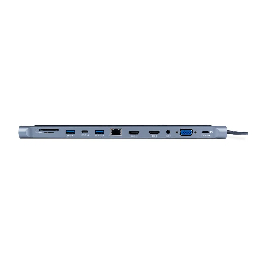 ALTYK Station d'accueil 12-en-1 - Station d'accueil USB-C 2xHDMI/VGA/USB 2.0/3x USB 3.0/Ethernet Gigabit/Audio/microSD/SD/USB-C avec Power Delivery 100W (18 cm)