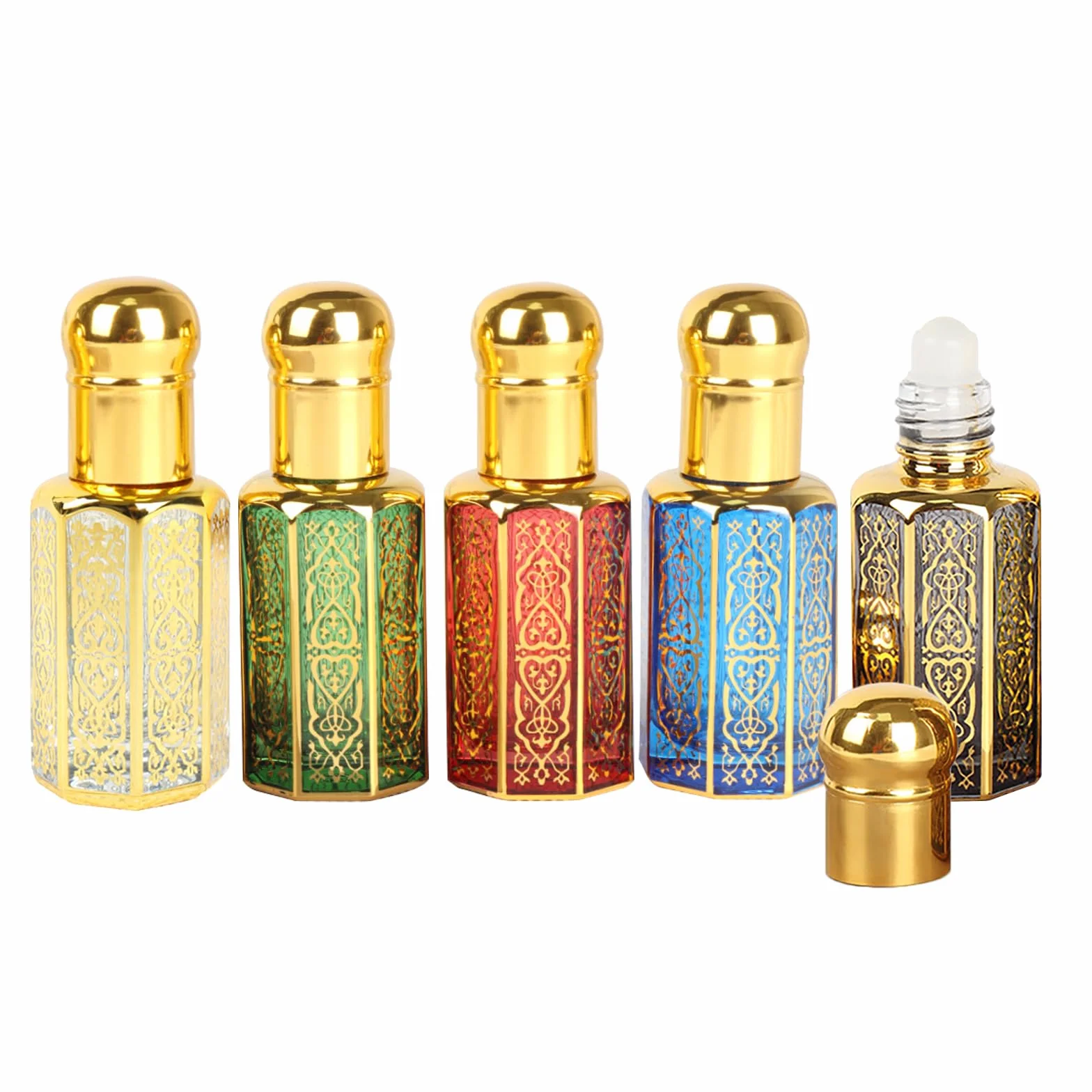 Lot de 5 Bouteilles en Verre Roll-on Vides 12ml pour Huiles Essentielles Vintage