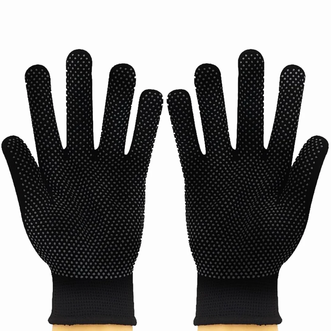 Gants résistants à la chaleur pour coiffer les cheveux avec revêtement en silicone antidérapant Noir
