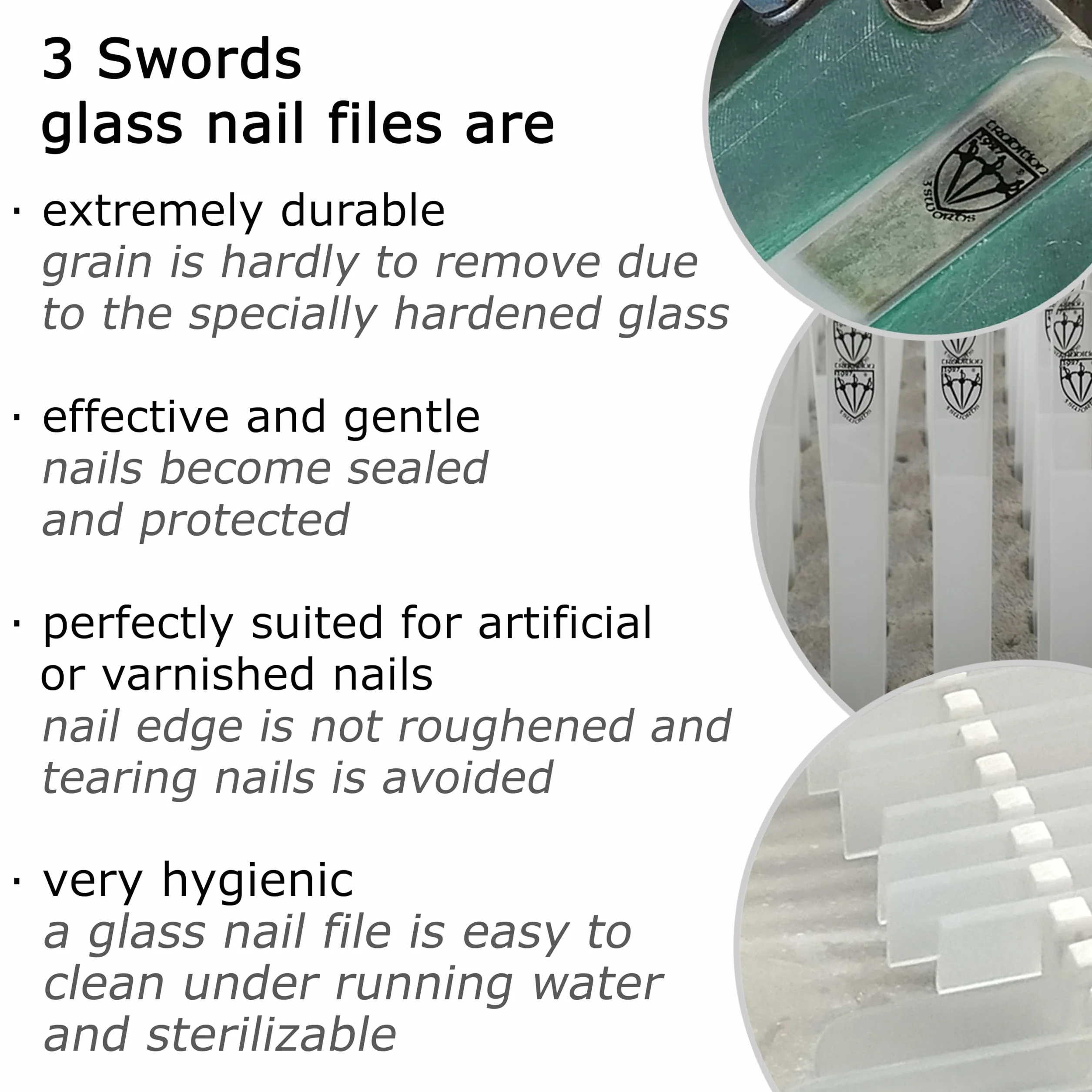 Lime à ongles en verre 3 pièces manucure pédicure Swords Germany