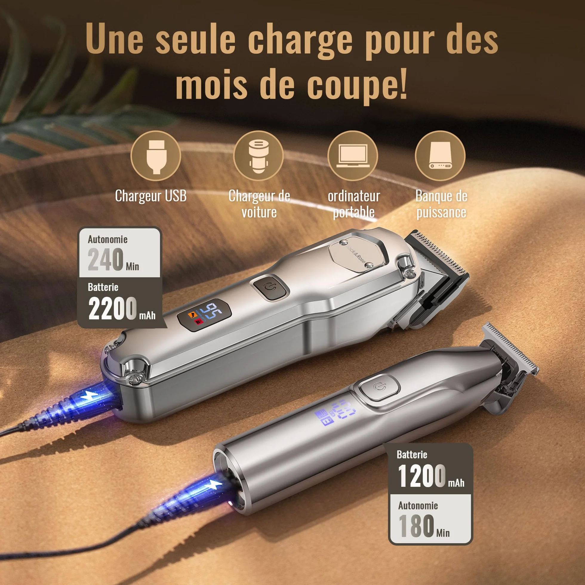 Tondeuse à cheveux professionnelle T-lames Trimmer Set IPX7 étanche