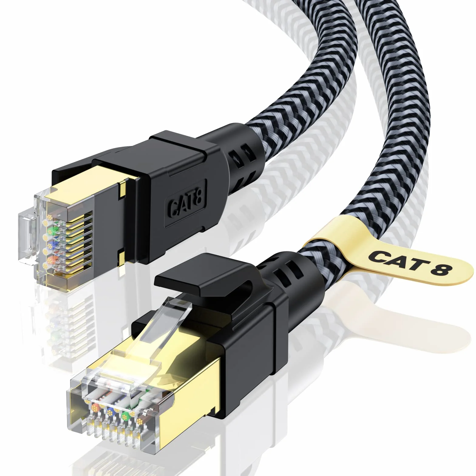 Câble Ethernet 2M RJ45 Cat 8 40Gbps 2000MHz Nylon Tressé Double Blindage LAN