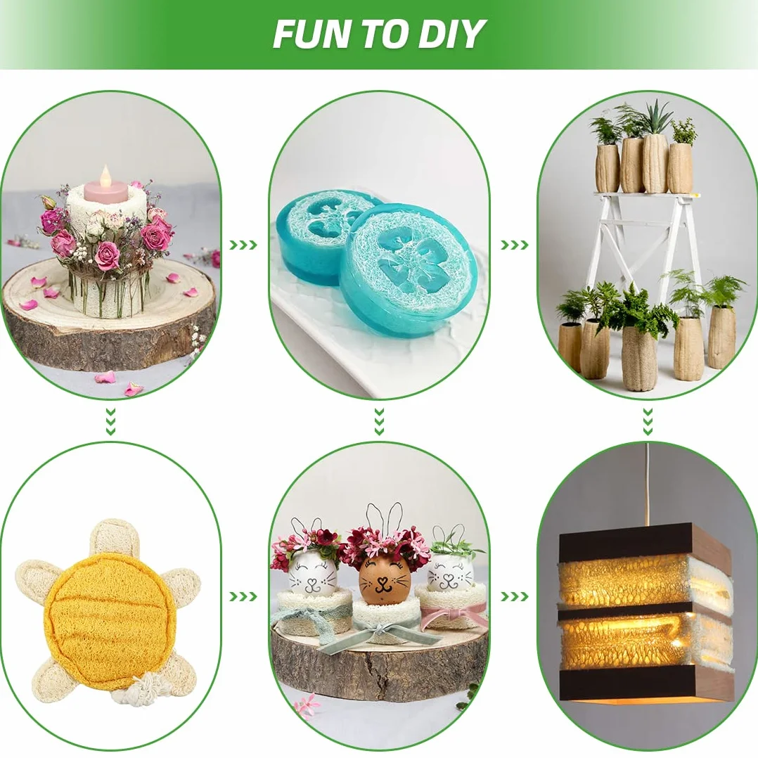 Éponge Luffa Naturelle, Éponge de Bain Exfoliante et Éponge Vaisselle Réutilisable - Lot de 6