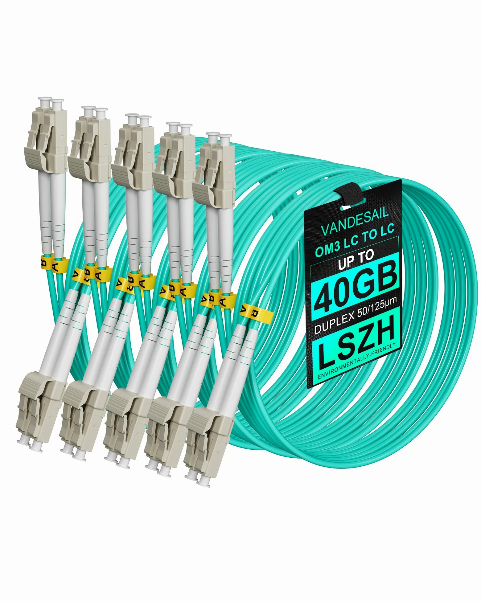 Lot de 5 câbles de raccordement en fibre optique multimode OM3 LC-LC 10G LSZH 50/125 μm - 10 m